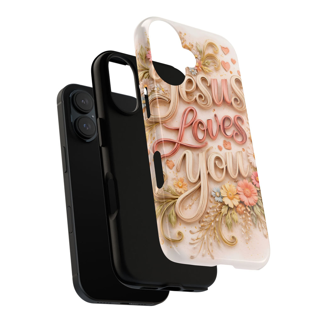 Phone Case — "Jesus Loves You" Floral Pastel Protective Cover