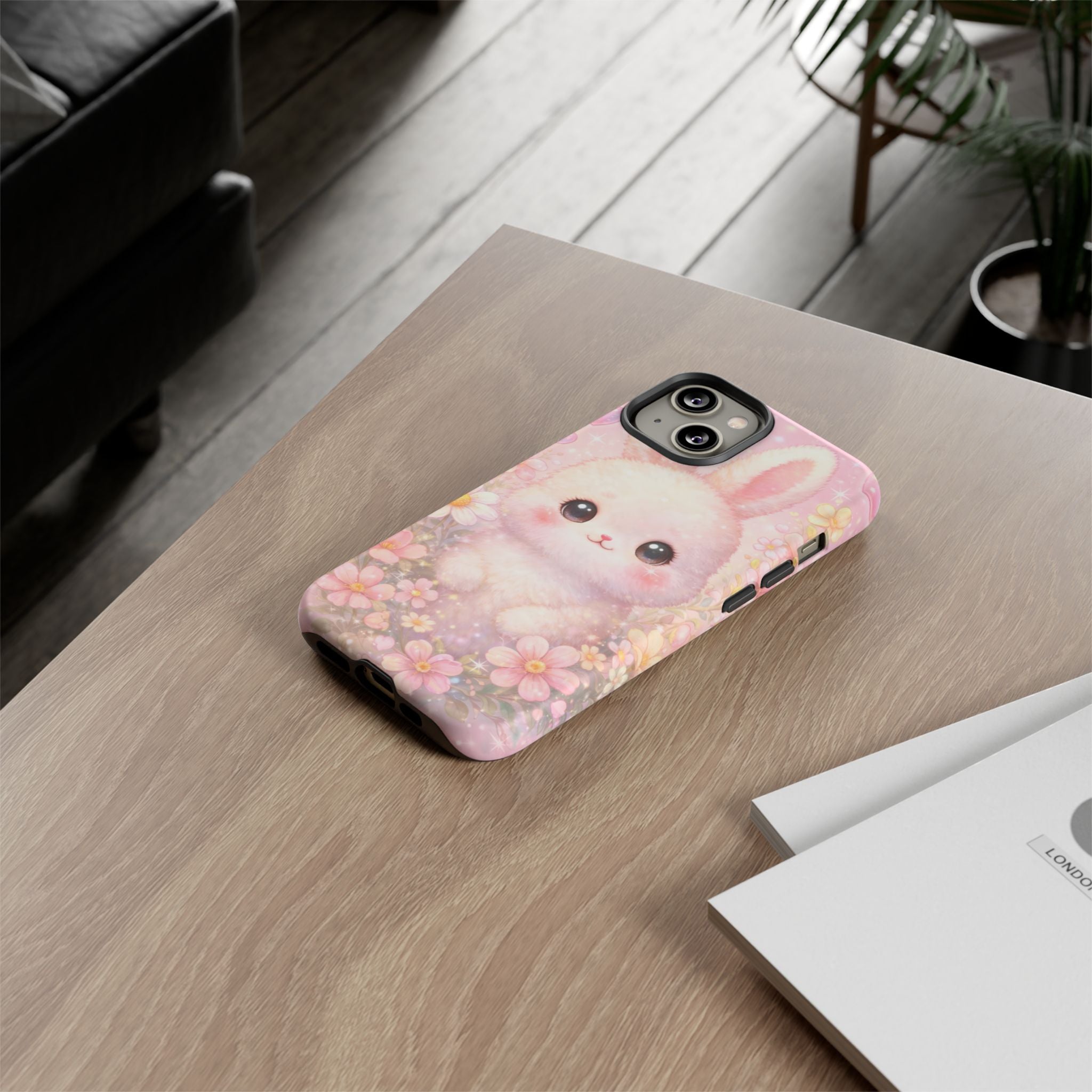 Kawaii Bunny Phone Case – Cute Pastel Bunny Floral Aesthetic iPhone Case, Adorable Kawaii Animal Phone Cover.