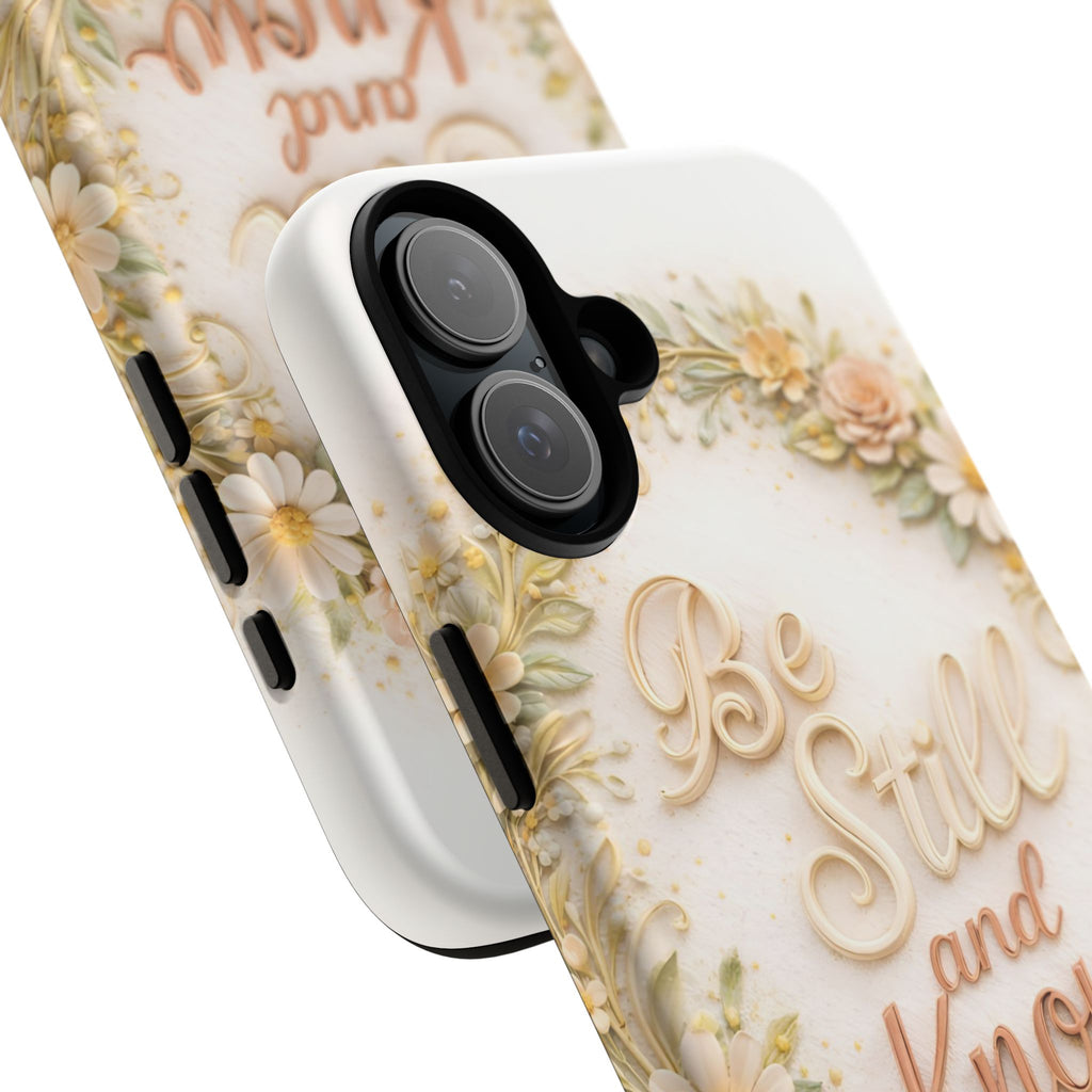 Be Still and Know Floral Tough Phone Case — Protective iPhone Case with Inspirational Quote