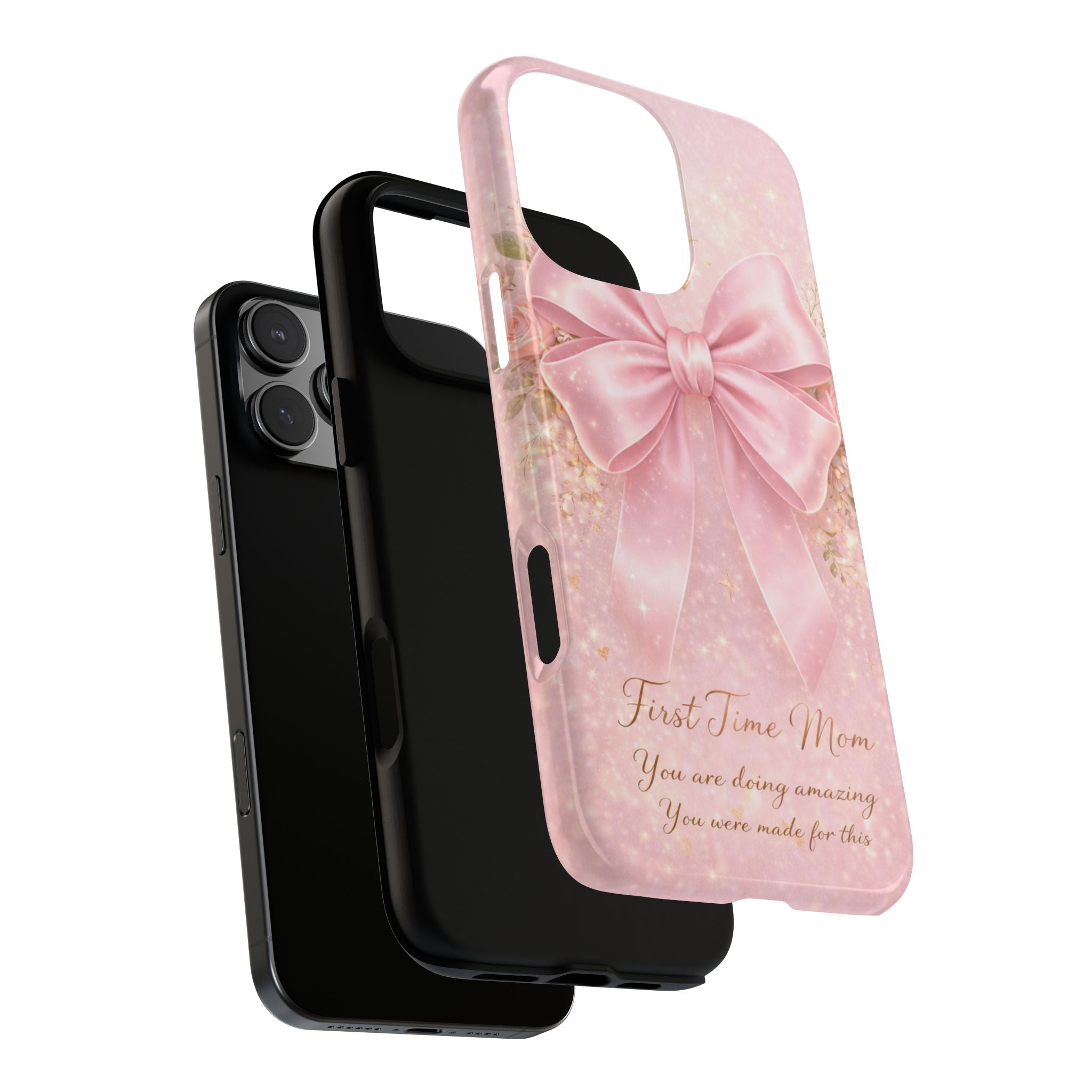 Coquette Pink Bow Phone Case, First Time Mom Aesthetic Case, Soft Girl iPhone Cover, Cute Feminine Mom Case
