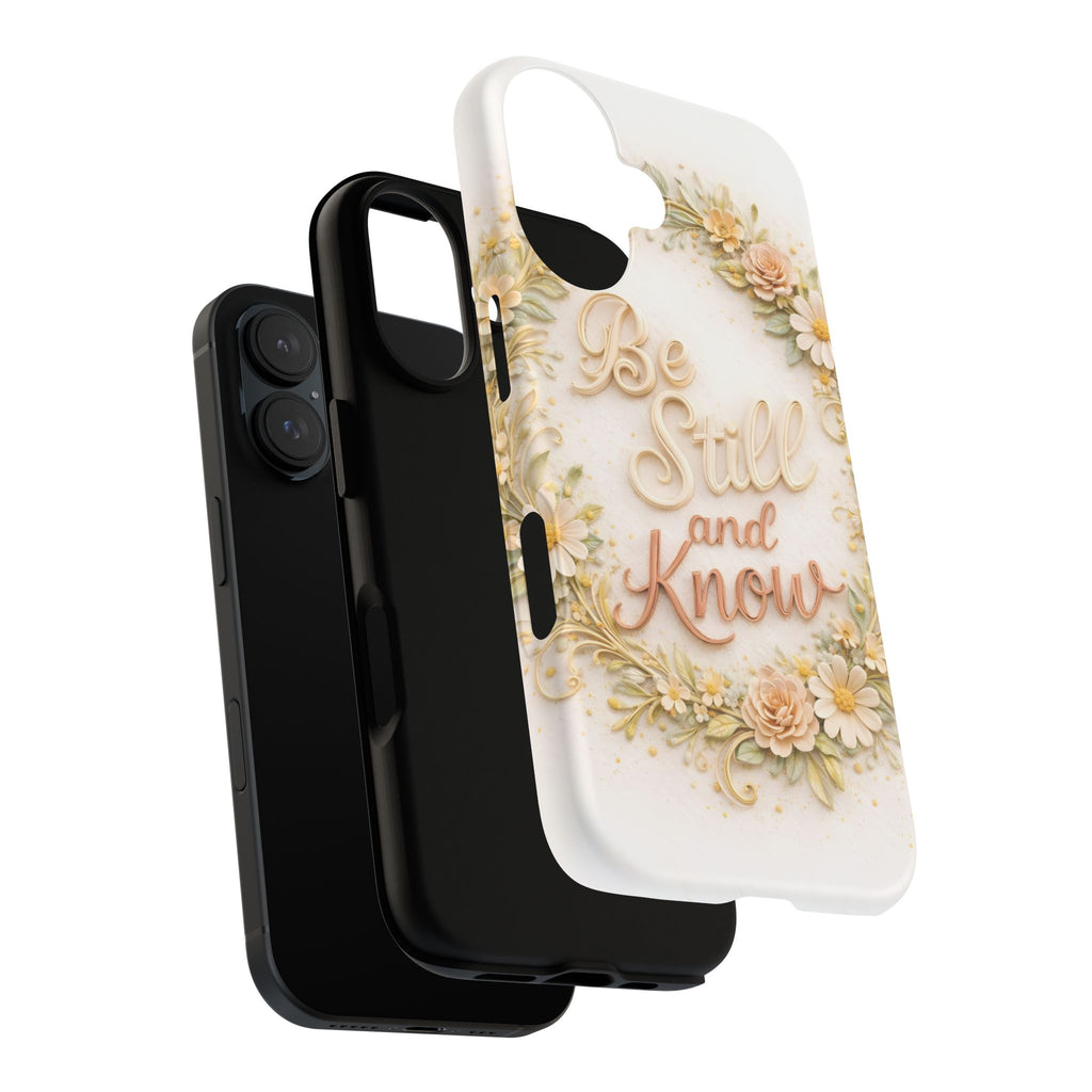 Be Still and Know Floral Tough Phone Case — Protective iPhone Case with Inspirational Quote