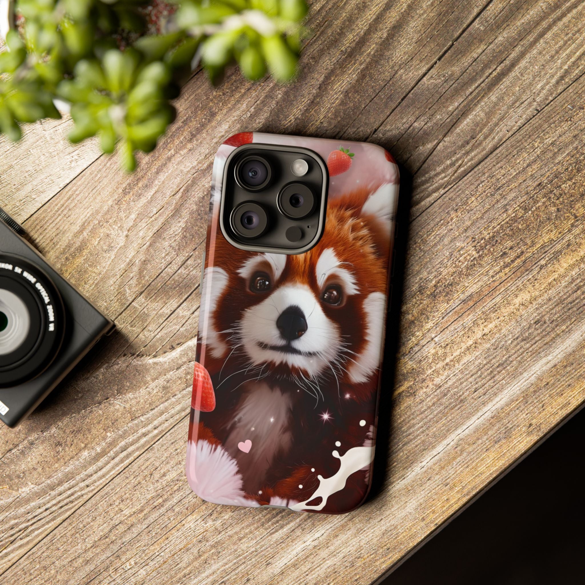 Red Panda with Strawberries Tough Phone Case — Cute Protective Phone Case