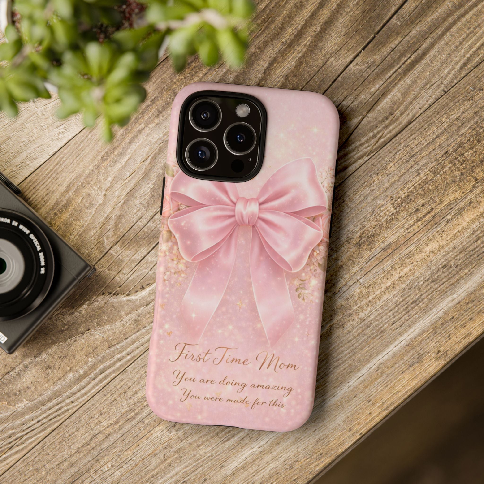 Coquette Pink Bow Phone Case, First Time Mom Aesthetic Case, Soft Girl iPhone Cover, Cute Feminine Mom Case