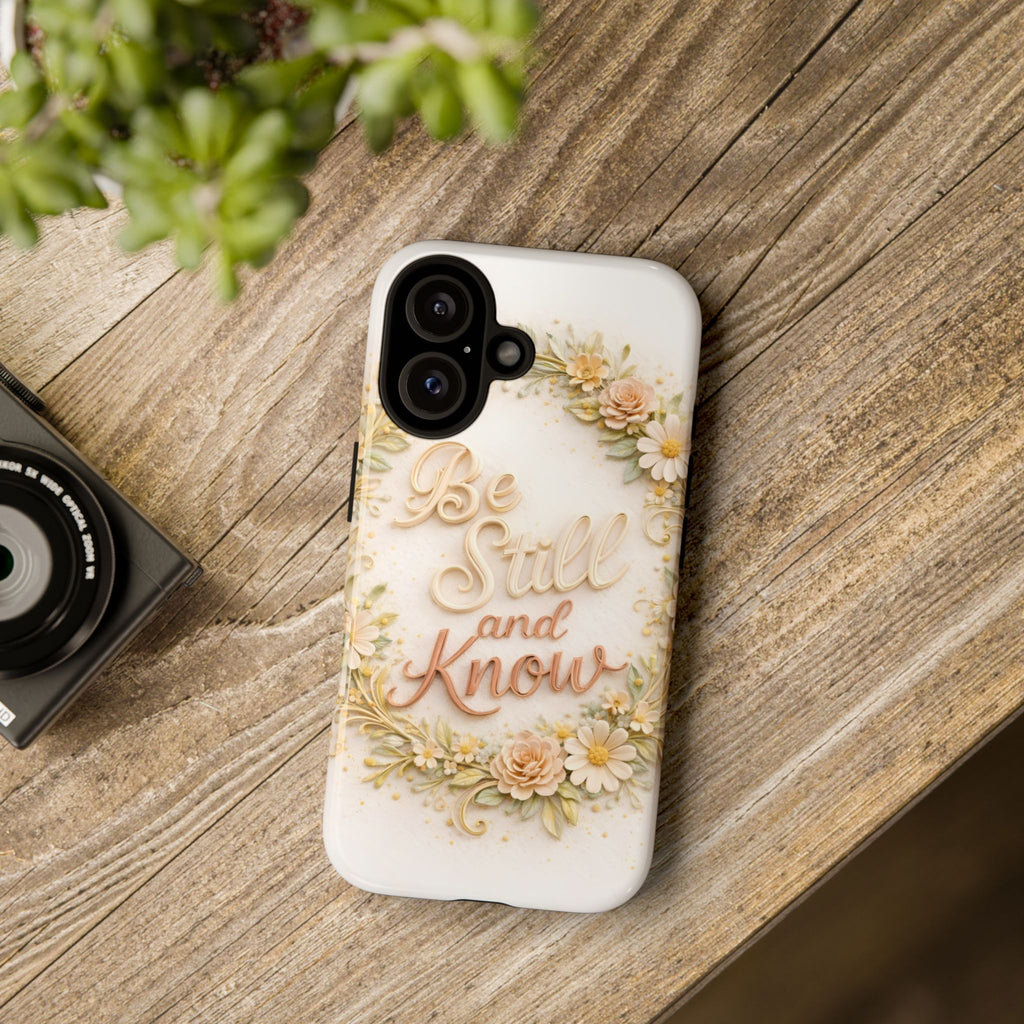 Be Still and Know Floral Tough Phone Case — Protective iPhone Case with Inspirational Quote