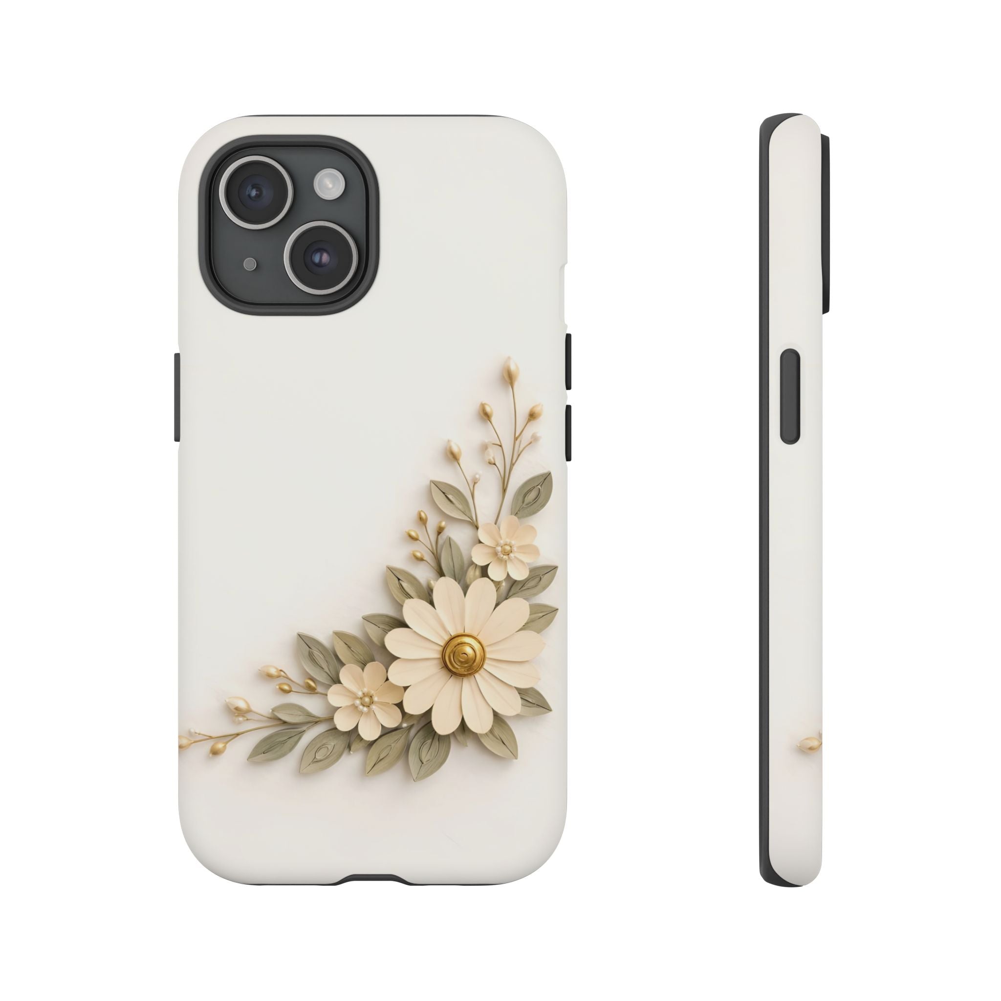 Floral Daisies Tough Case — Protective Phone Case with Cream Vintage Flower Design