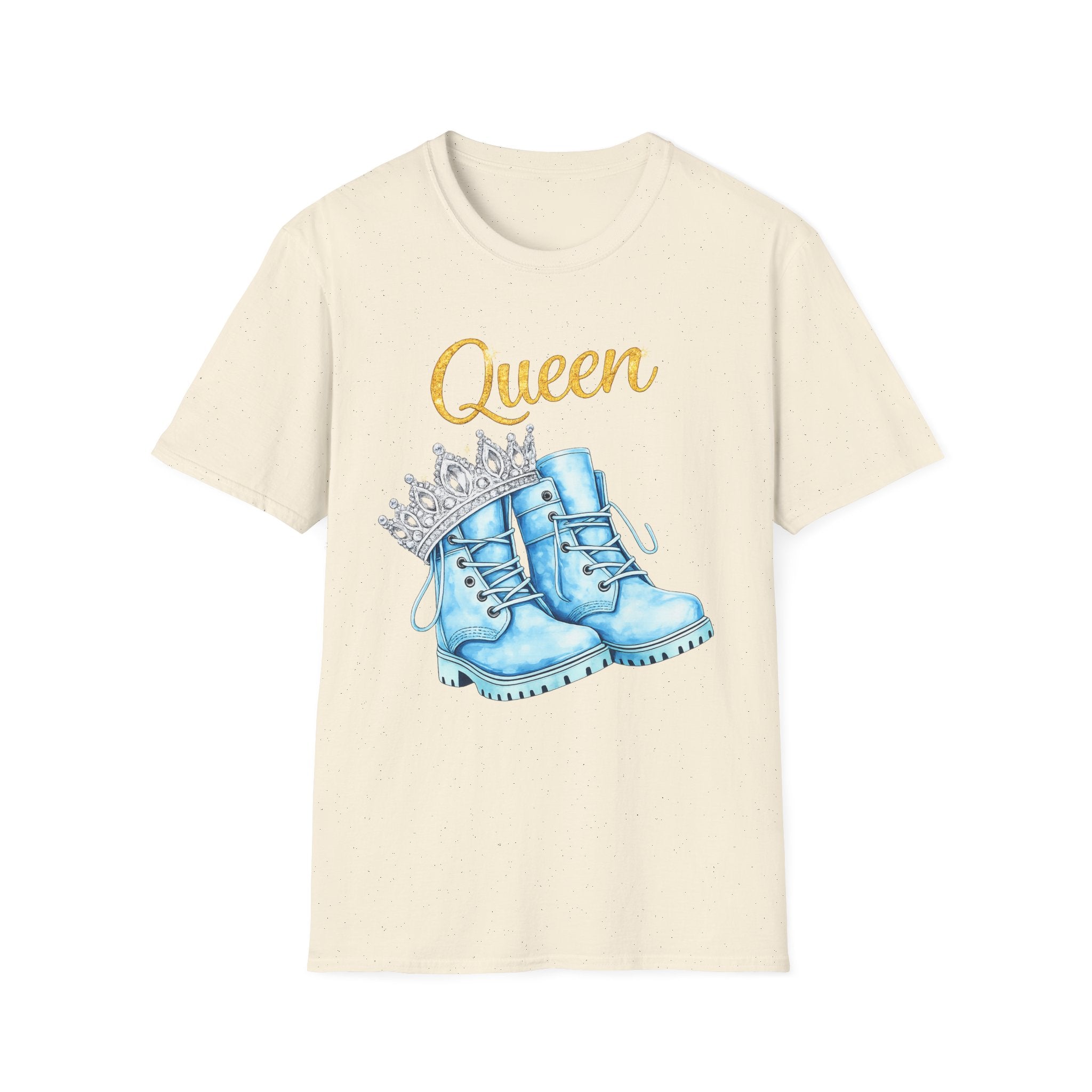 Queen Light Blue Boots Shirt – Pink Crown Graphic Tee, Cute Girly Streetwear, Fashion Queen Outfit, Trendy Women’s Statement T-Shirt