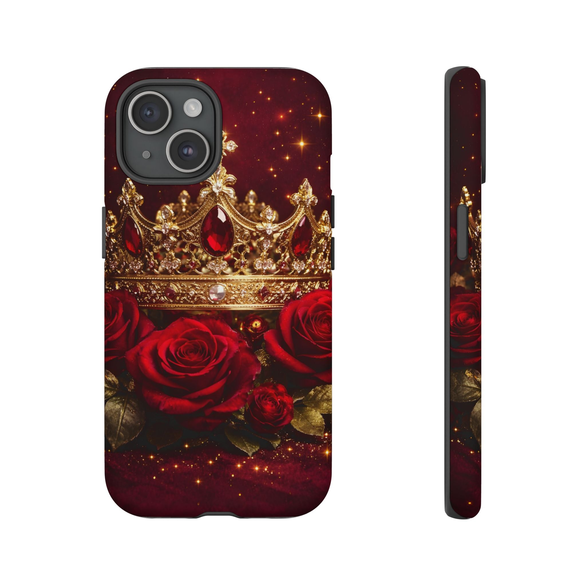 Royal Crown & Red Rose Luxury Phone Case – Gold Crown Burgundy Aesthetic iPhone Case, Regal Queen Floral Phone Cover