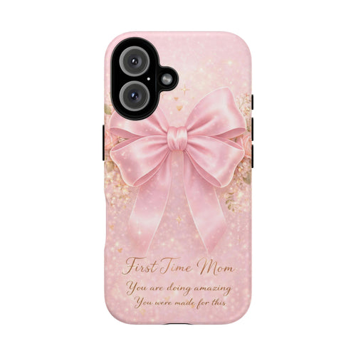 Coquette Pink Bow Phone Case, First Time Mom Aesthetic Case, Soft Girl iPhone Cover, Cute Feminine Mom Case