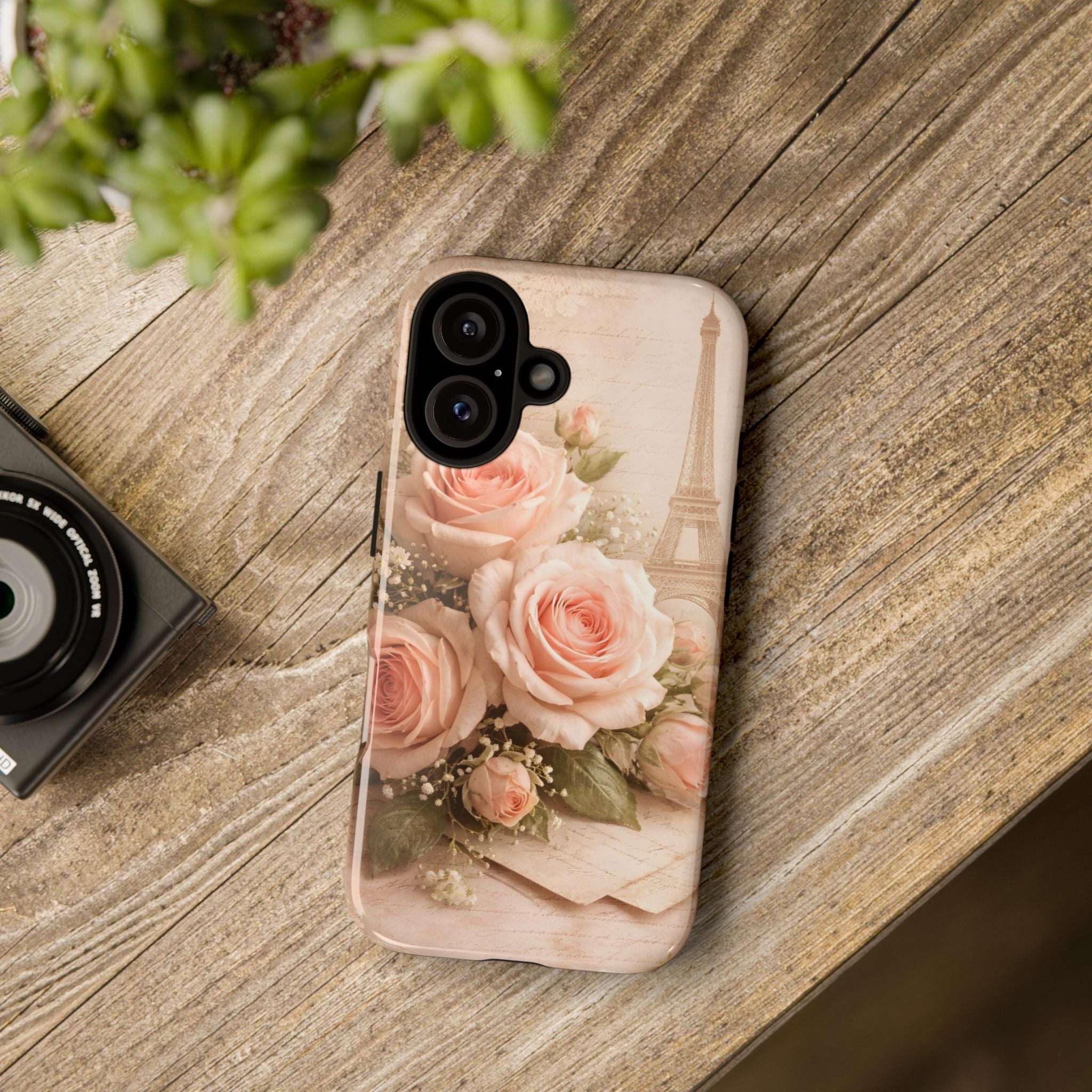 Vintage Parisian Rose Phone Case – Eiffel Tower Floral Aesthetic Luxury iPhone Case, Romantic Antique Paris Phone Cover