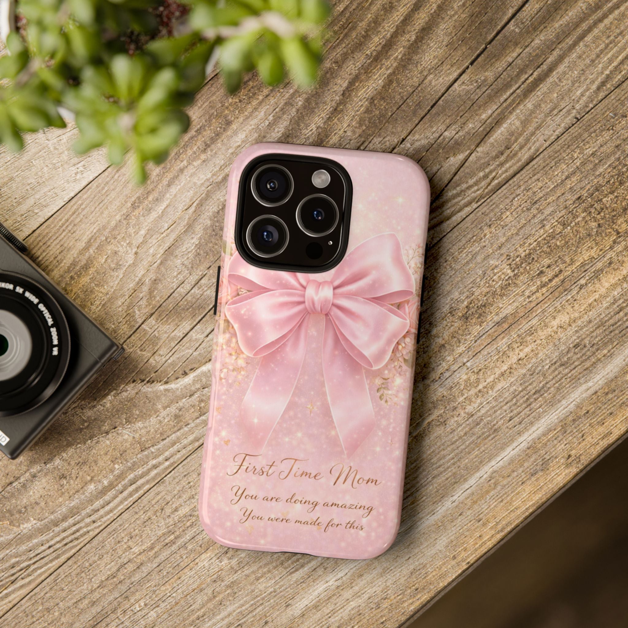Coquette Pink Bow Phone Case, First Time Mom Aesthetic Case, Soft Girl iPhone Cover, Cute Feminine Mom Case