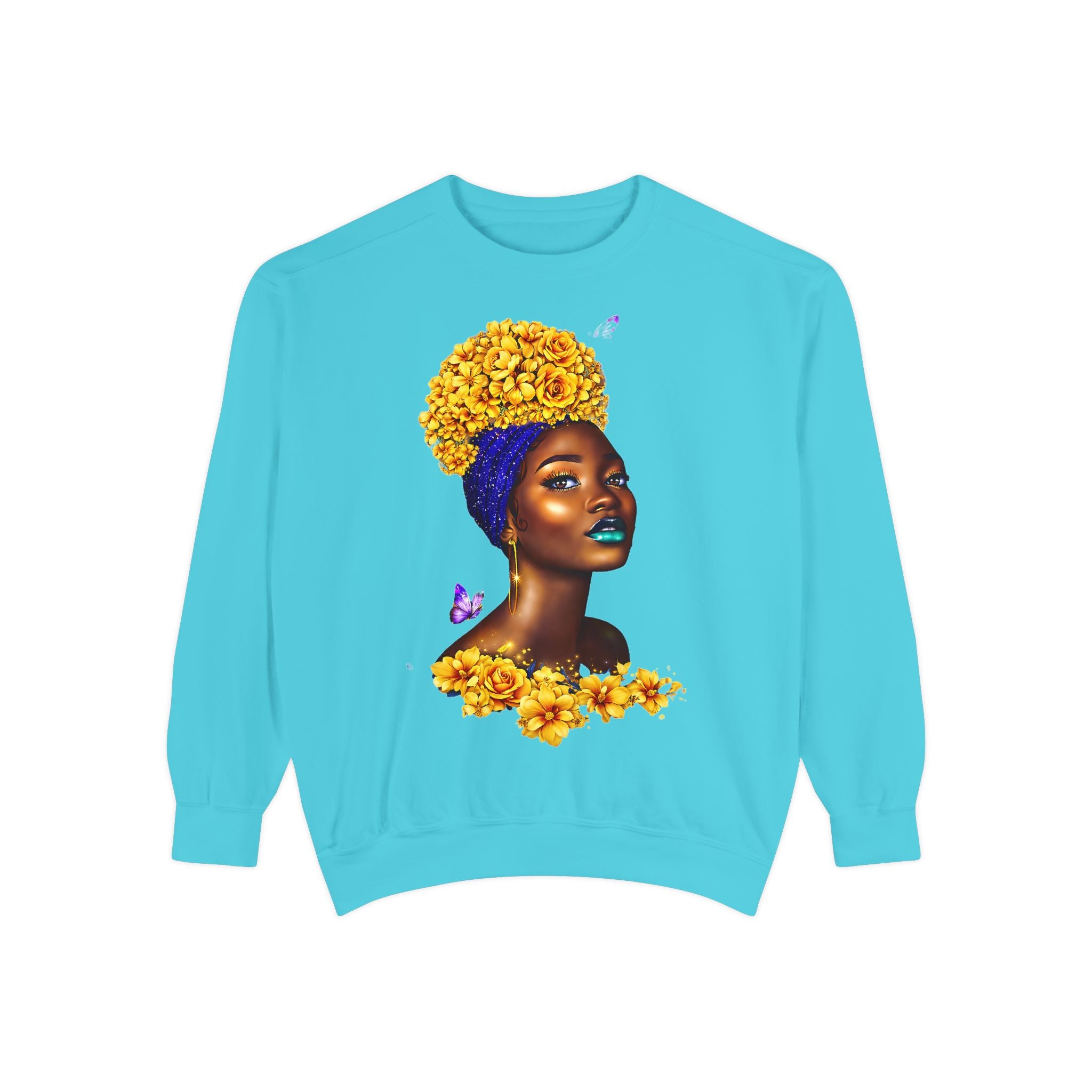 Floral Crown Afro Goddess Sweatshirt — Empowering Black Beauty Crewneck