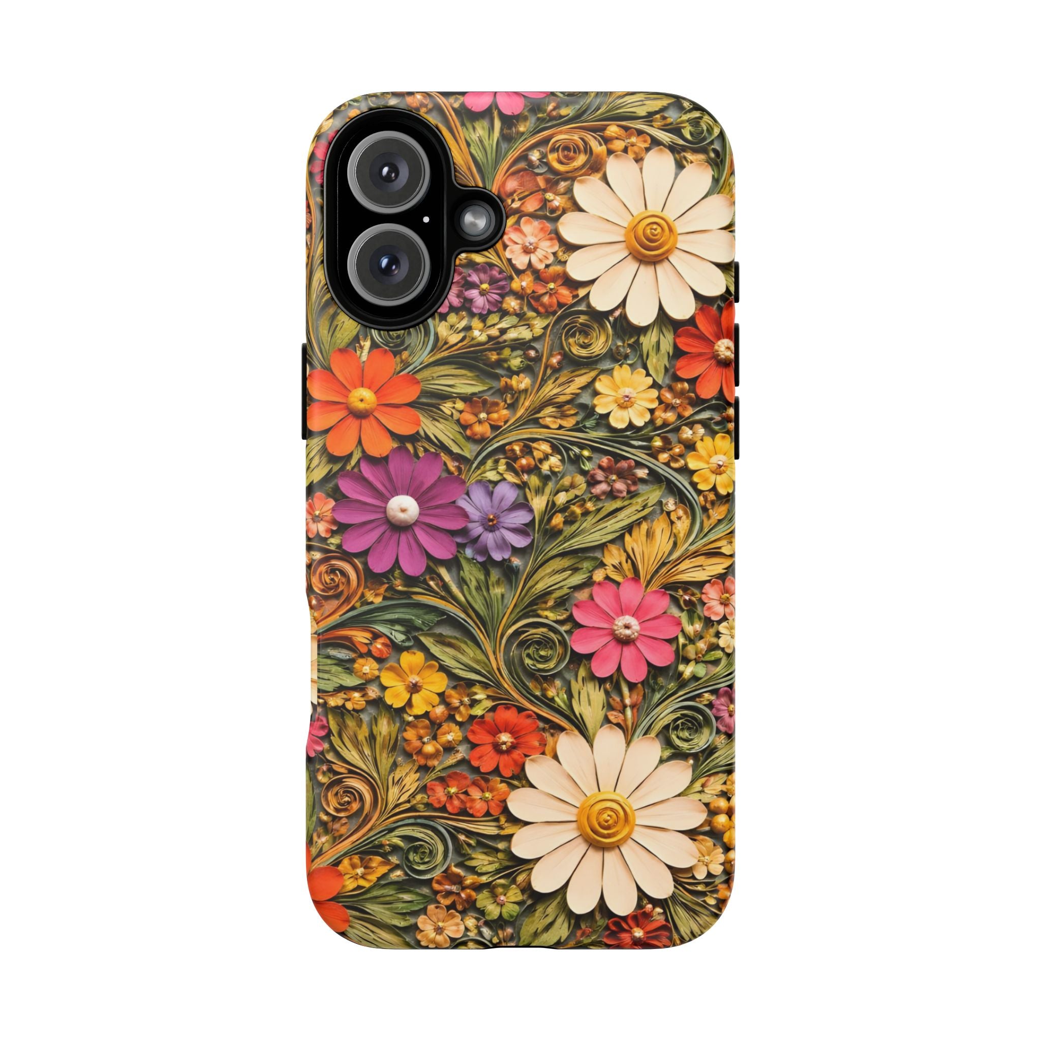 Floral Embossed Phone Case — Vintage Daisy Garden Protective Cover