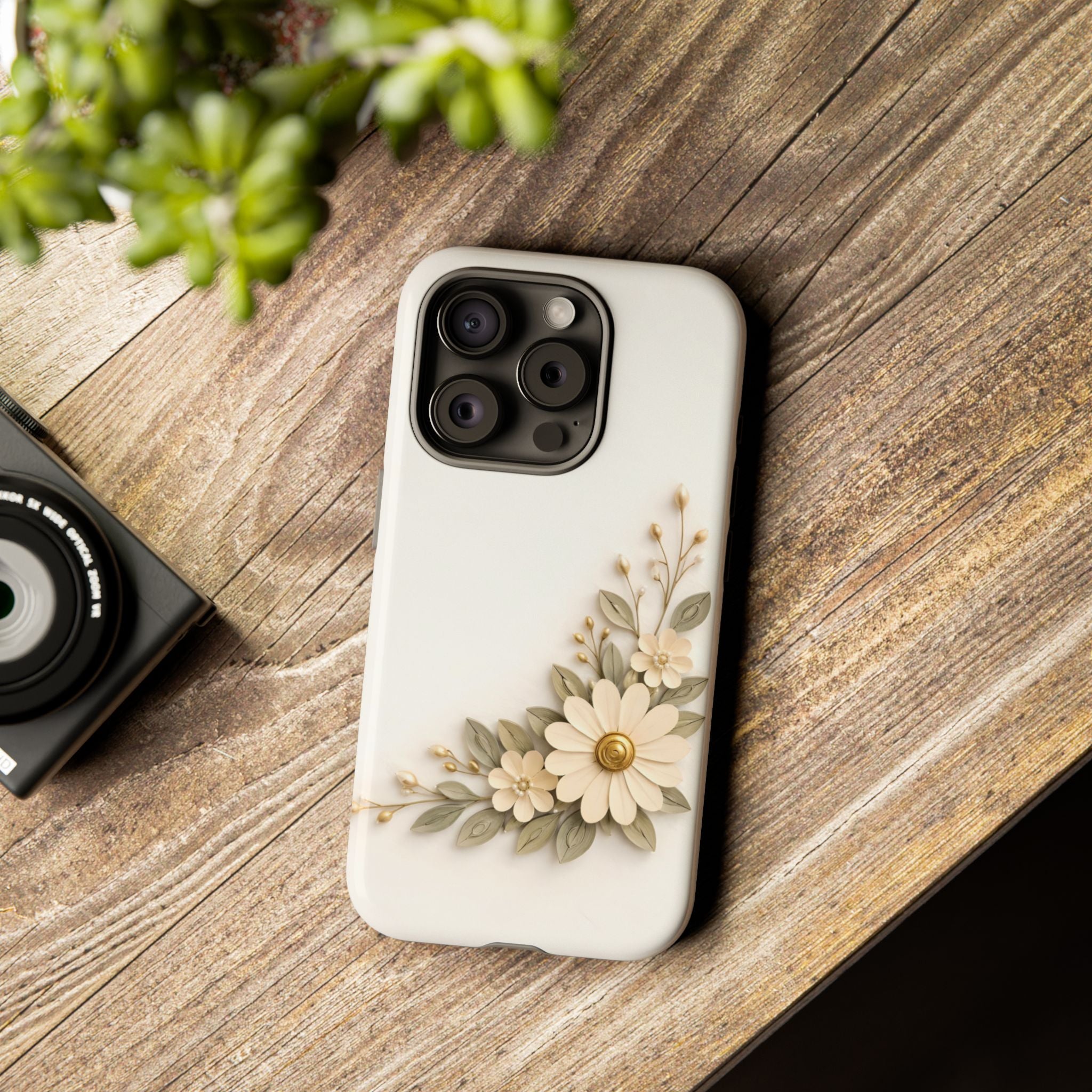 Floral Daisies Tough Case — Protective Phone Case with Cream Vintage Flower Design