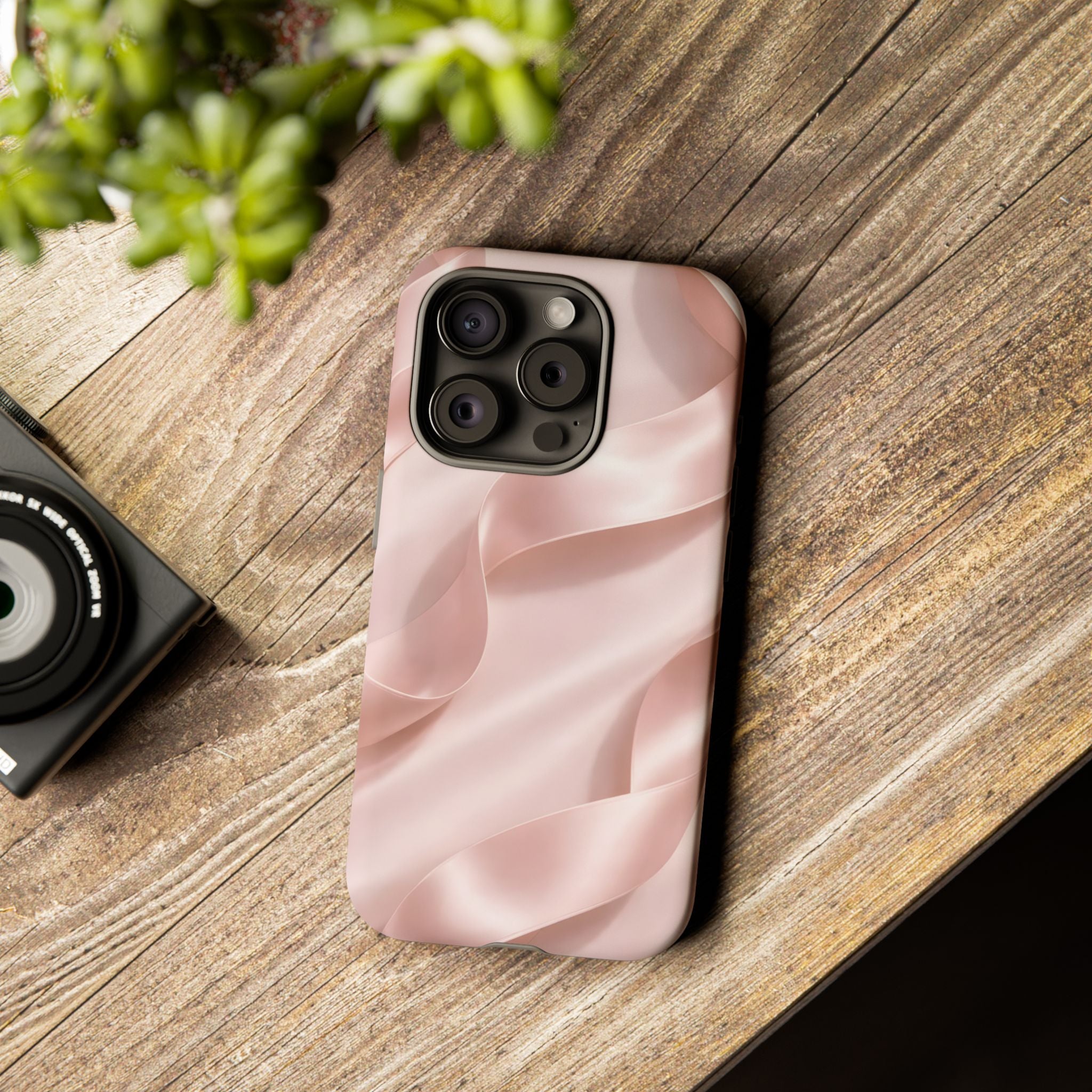 Blush Pink Satin Ribbon Phone Case – Elegant Coquette Aesthetic Luxury iPhone Case, Feminine Designer Bow Phone Cover
