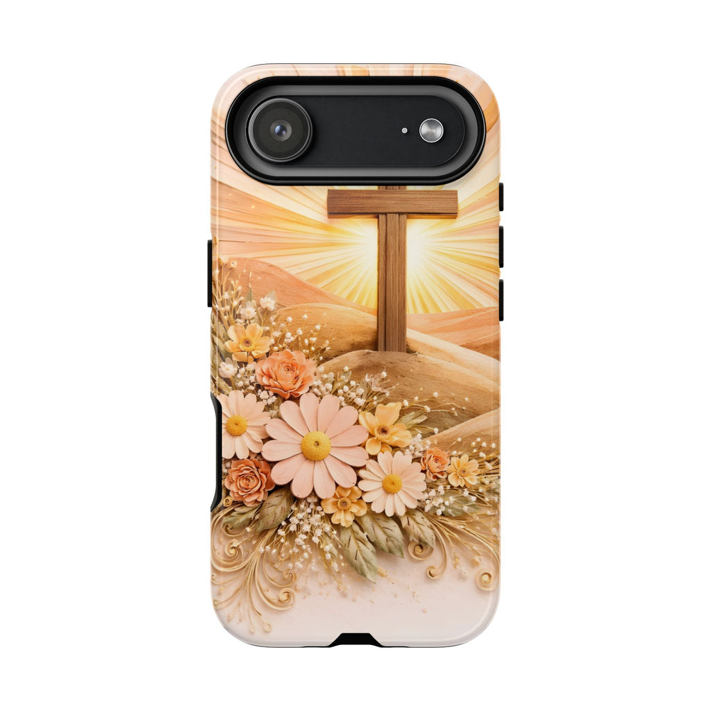 Religious Phone Case — Cross & Sunrise Floral iPhone Cover