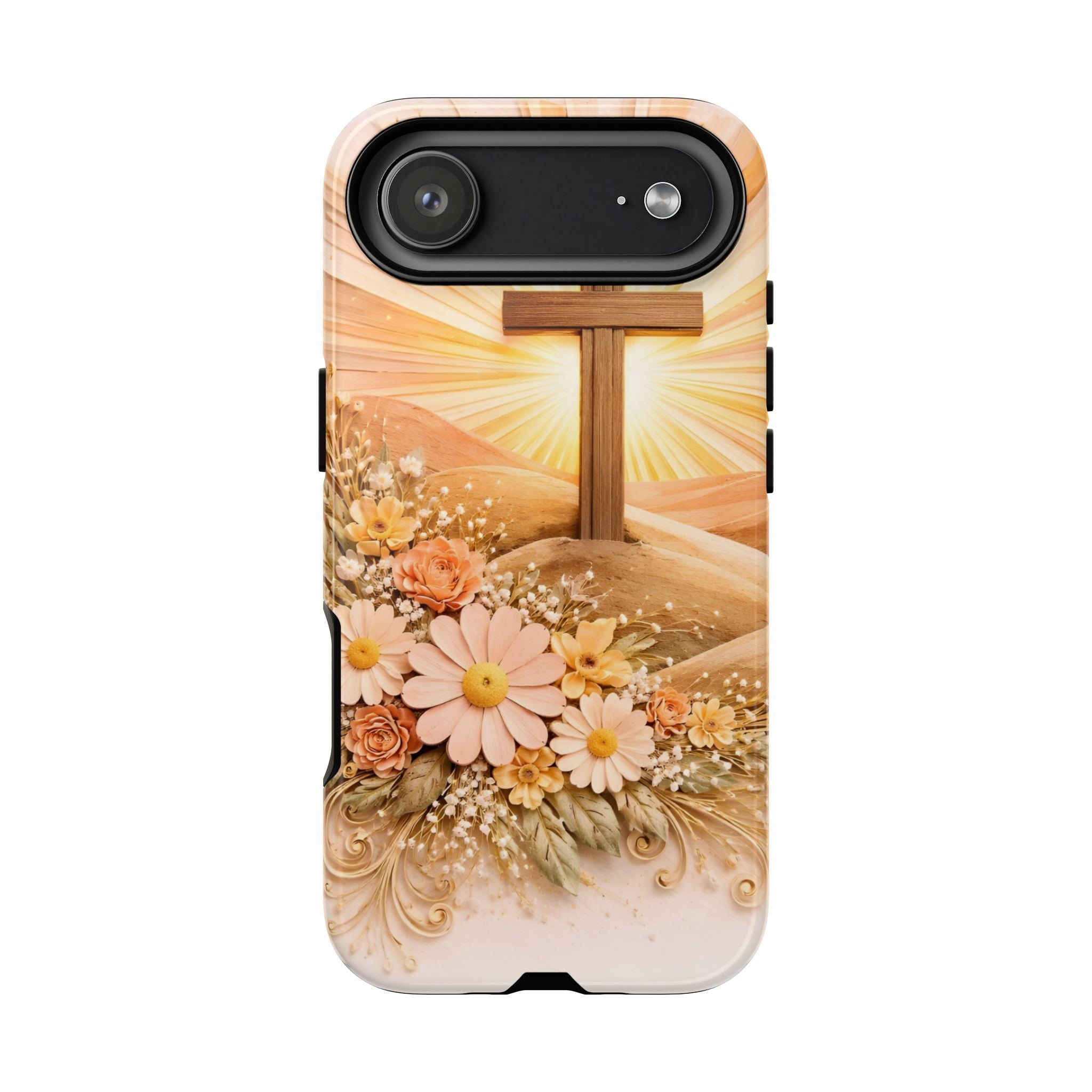 Religious Phone Case — Cross & Sunrise Floral iPhone Cover