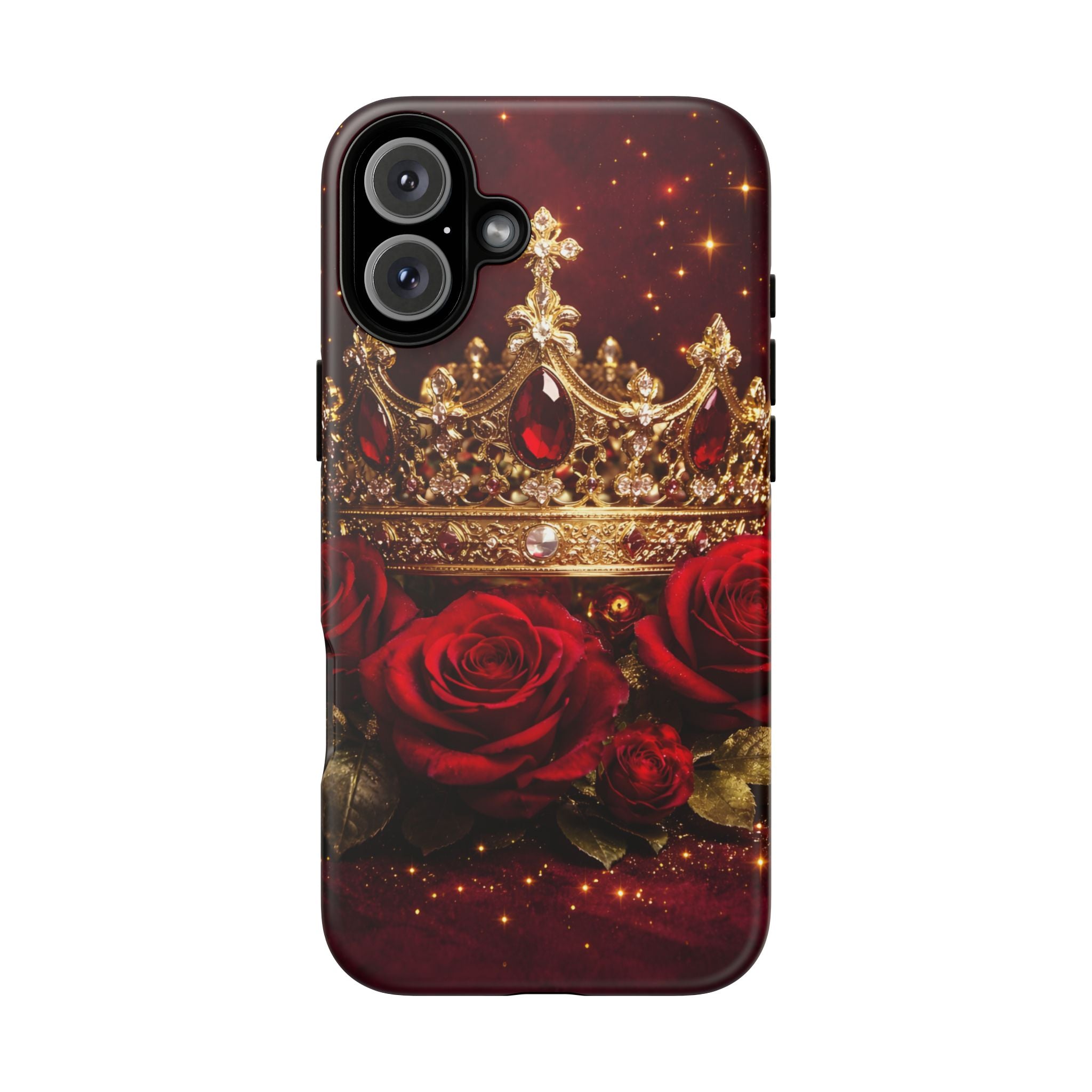 Royal Crown & Red Rose Luxury Phone Case – Gold Crown Burgundy Aesthetic iPhone Case, Regal Queen Floral Phone Cover