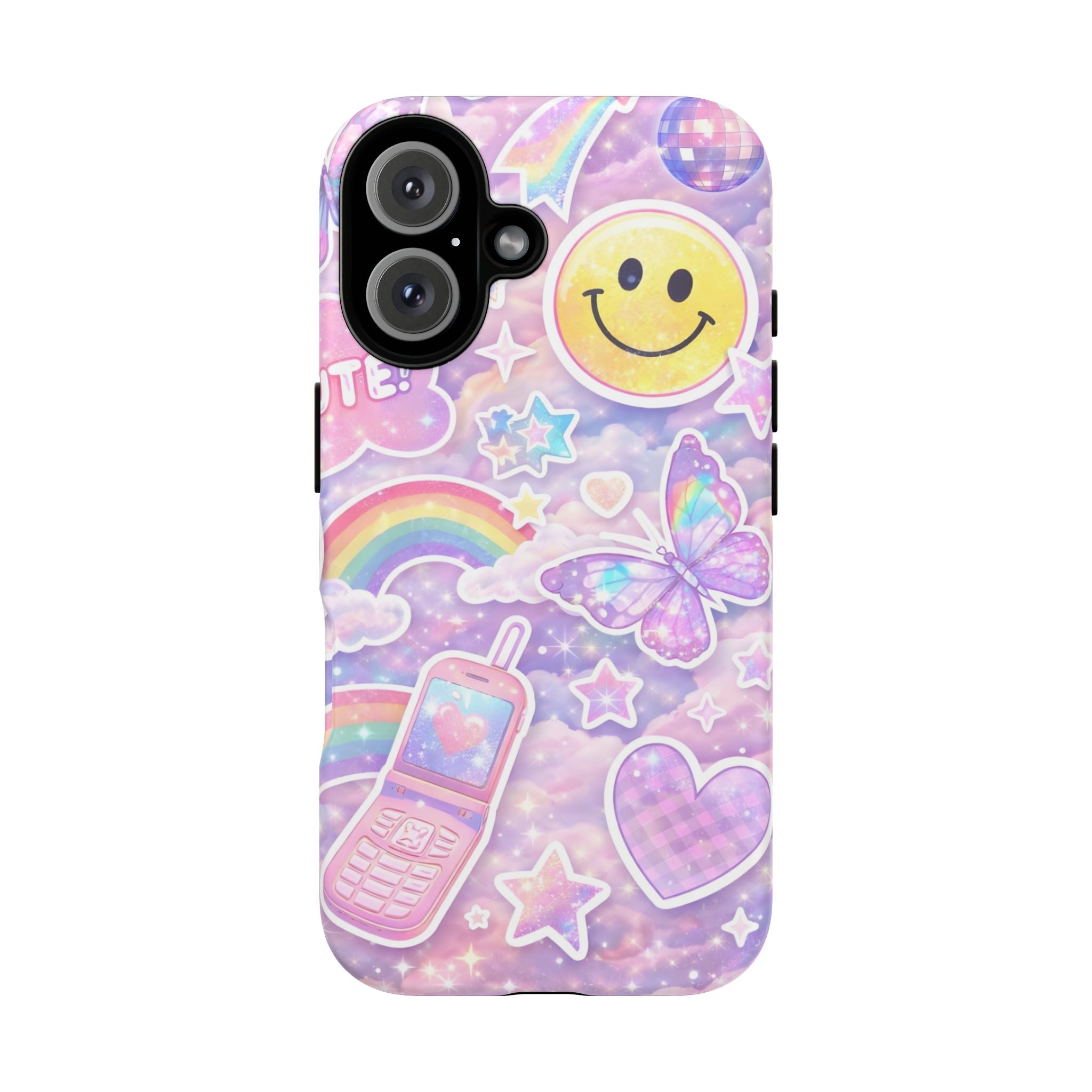 Pastel Y2K Tough Case — Cute Smiley, Rainbow & Butterfly Phone Case