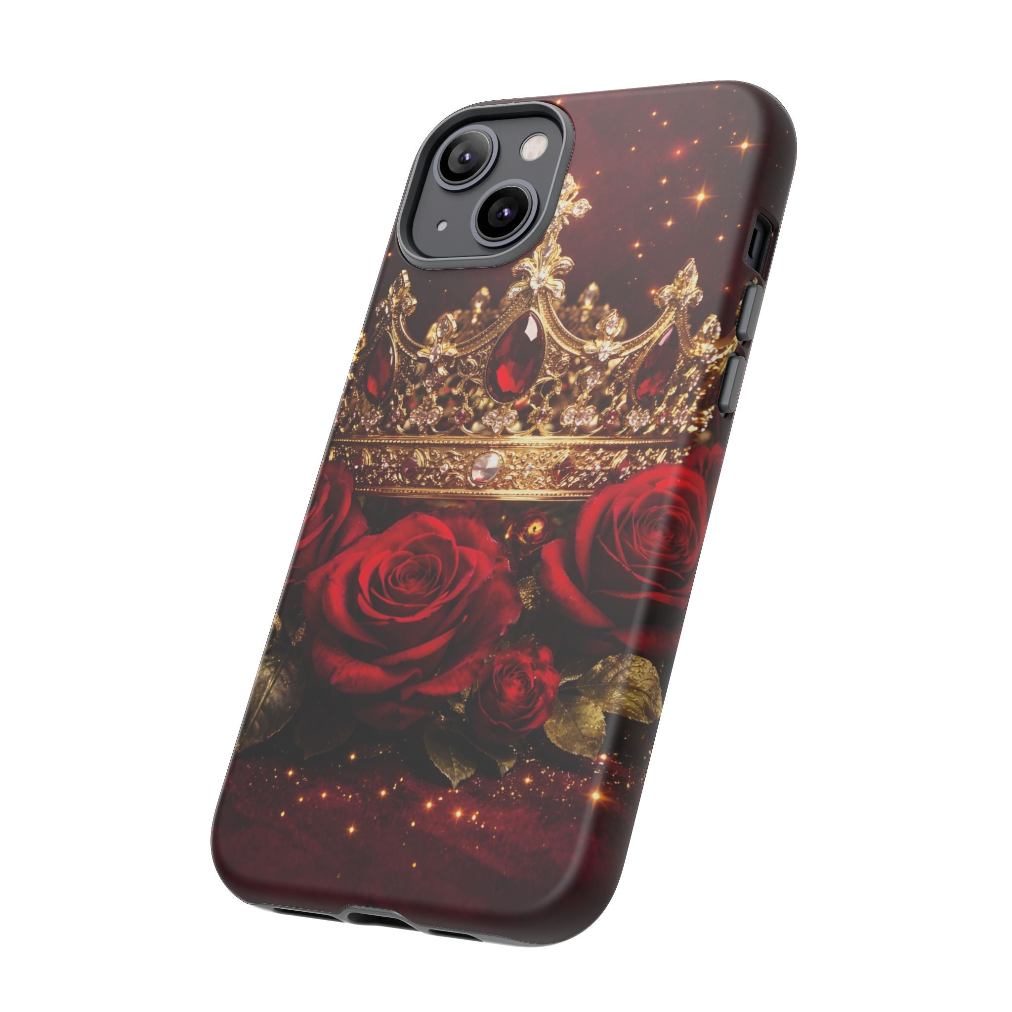 Royal Crown & Red Rose Luxury Phone Case – Gold Crown Burgundy Aesthetic iPhone Case, Regal Queen Floral Phone Cover