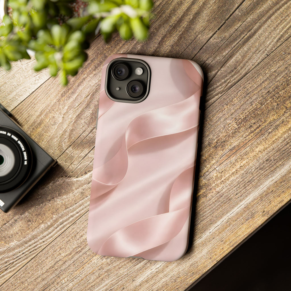 Blush Pink Satin Ribbon Phone Case – Elegant Coquette Aesthetic Luxury iPhone Case, Feminine Designer Bow Phone Cover