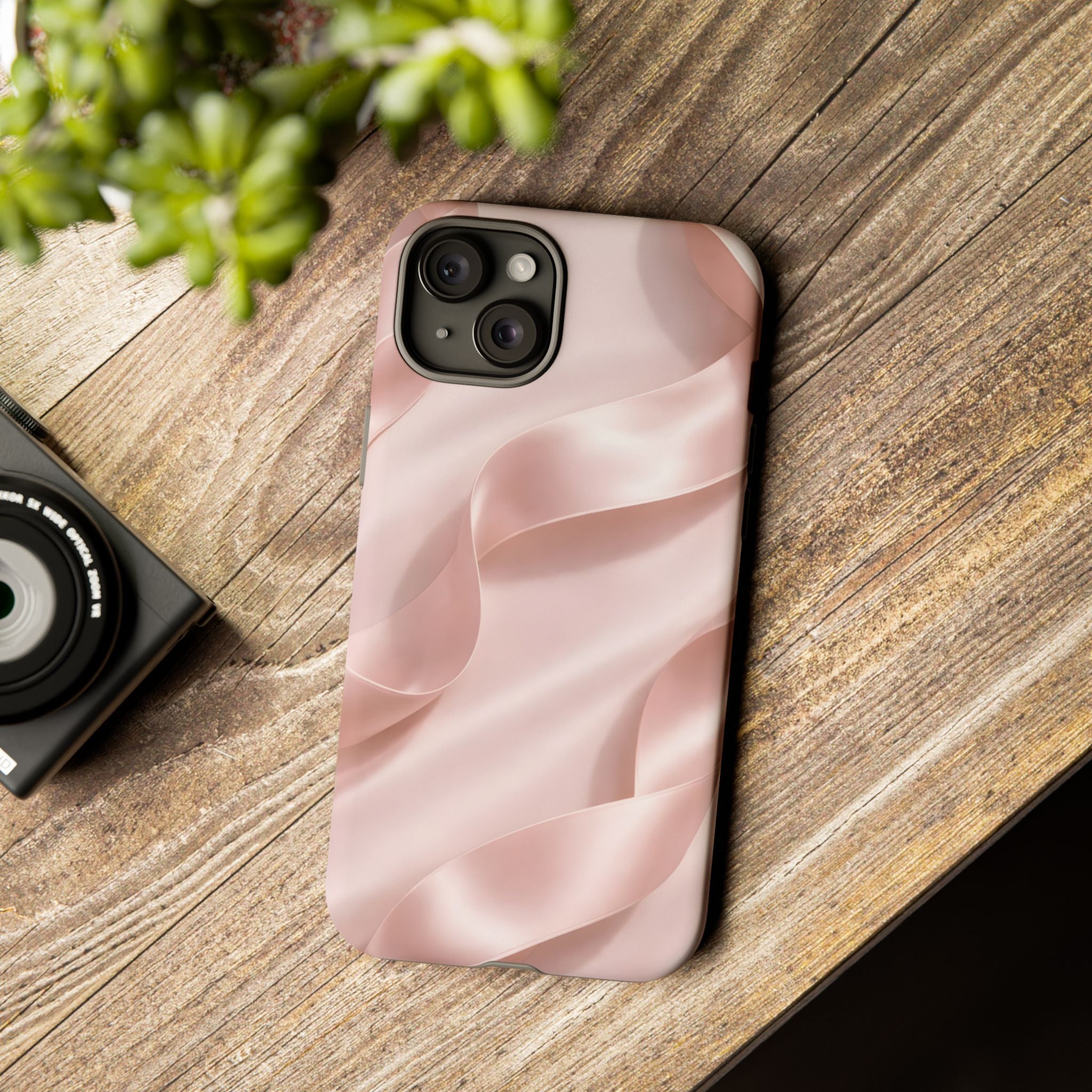 Blush Pink Satin Ribbon Phone Case – Elegant Coquette Aesthetic Luxury iPhone Case, Feminine Designer Bow Phone Cover