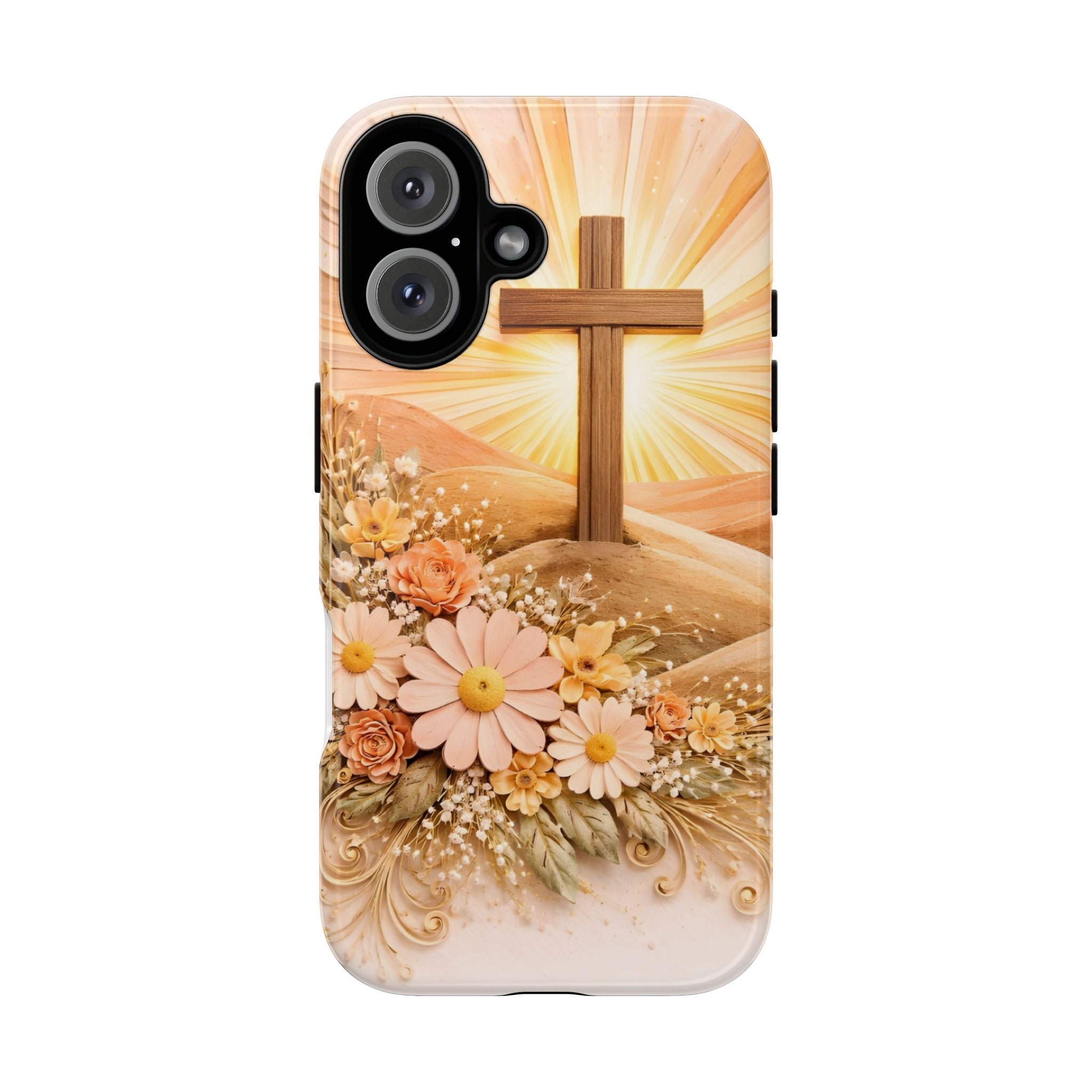 Religious Phone Case — Cross & Sunrise Floral iPhone Cover
