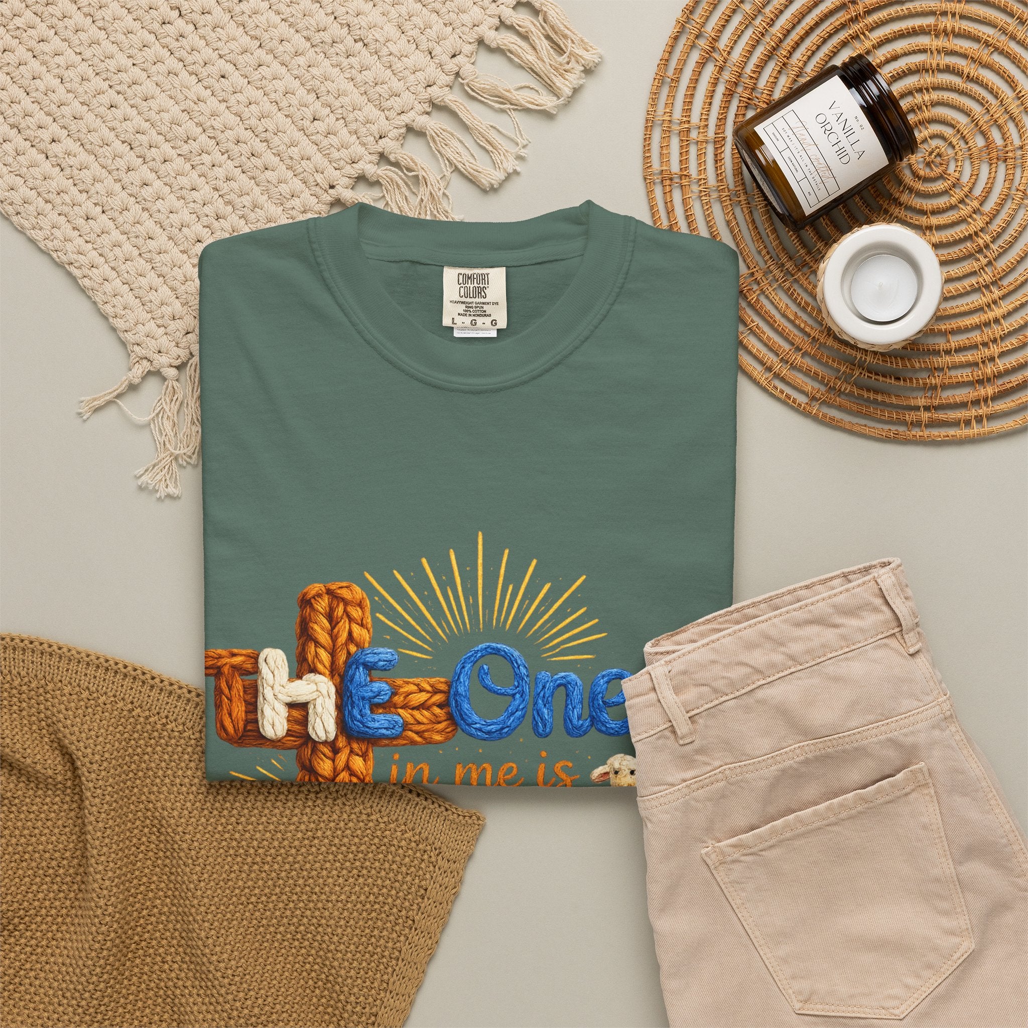 The One in Me Is Greater Shirt – Christian Crochet Style Graphic Tee, Faith Based Inspirational Bible Verse Shirt, Cute Religious Gift for Women