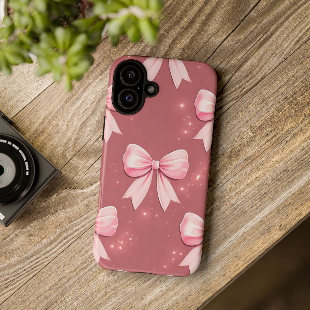 Pink Bow Phone Case, Coquette Aesthetic iPhone & Samsung Case, Cute Girly Pattern Case, Soft Girl Feminine Phone Cover