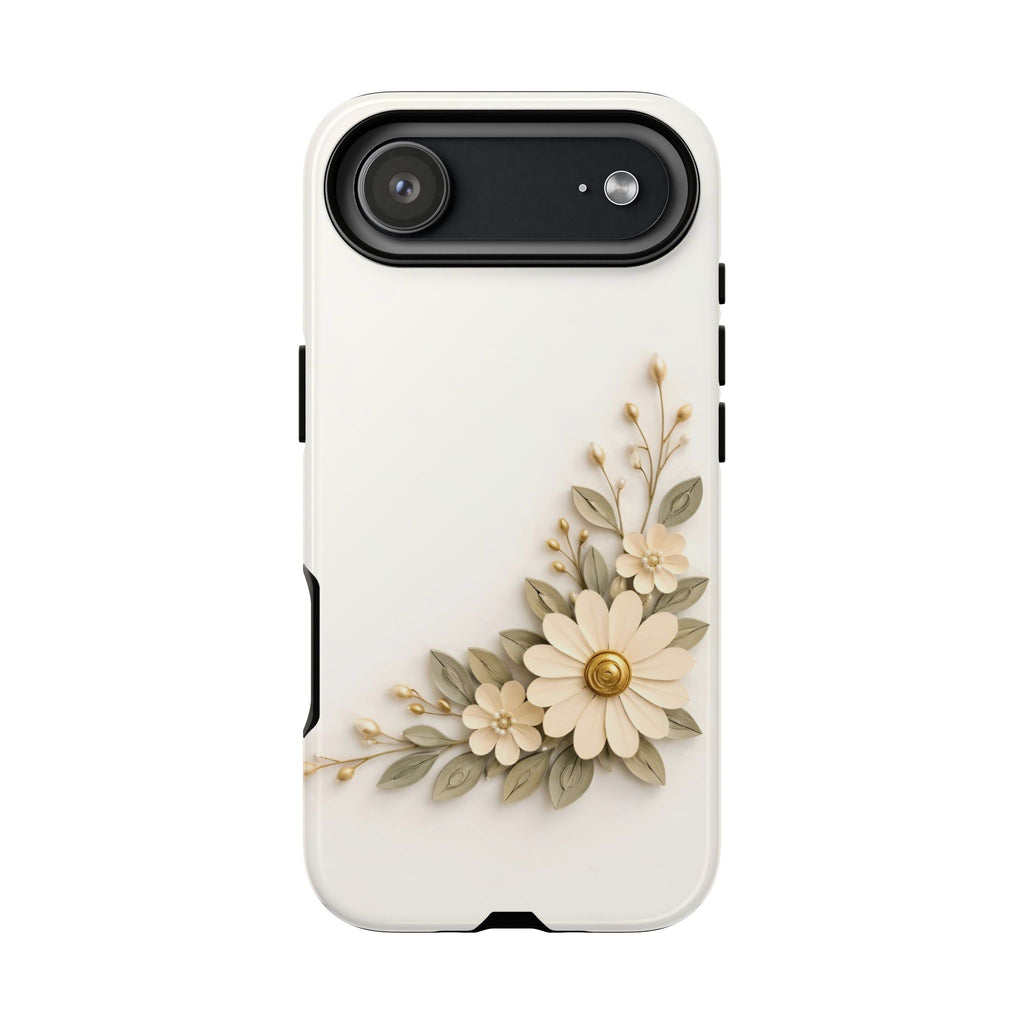 Floral Daisies Tough Case — Protective Phone Case with Cream Vintage Flower Design