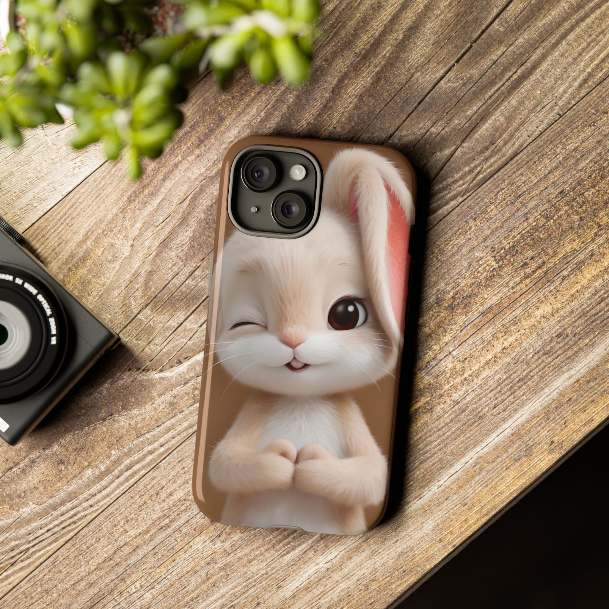 Adorable Kawaii Bunny Phone Case – Cute Winking Rabbit Aesthetic Case – Soft Pastel Bunny Cover – Gift for Bunny Lovers.