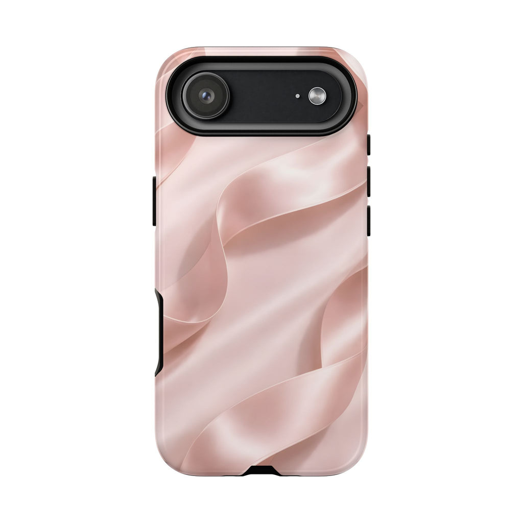 Blush Pink Satin Ribbon Phone Case – Elegant Coquette Aesthetic Luxury iPhone Case, Feminine Designer Bow Phone Cover