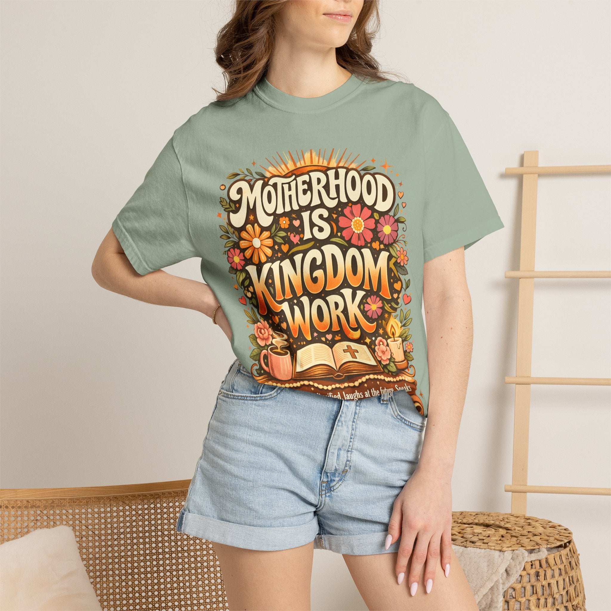 Motherhood Is Kingdom Work T-Shirt — Christian Mom Graphic Tee (Proverbs 31:27)
