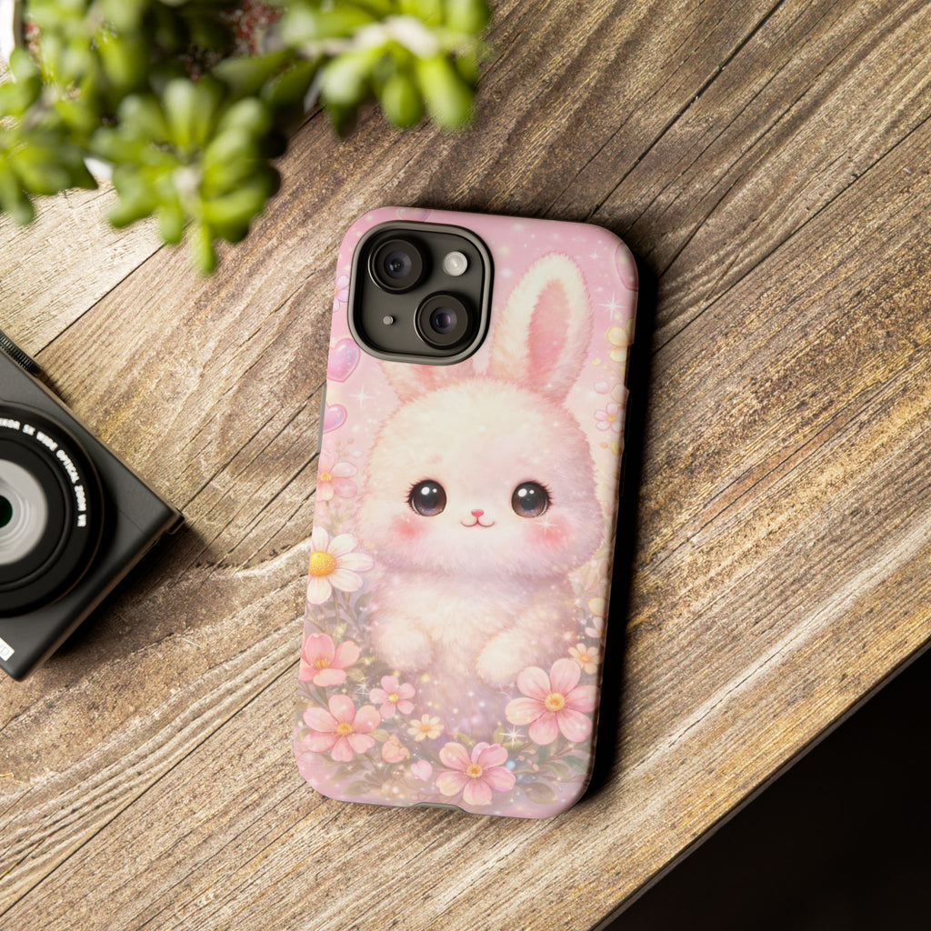 Kawaii Bunny Phone Case – Cute Pastel Bunny Floral Aesthetic iPhone Case, Adorable Kawaii Animal Phone Cover.