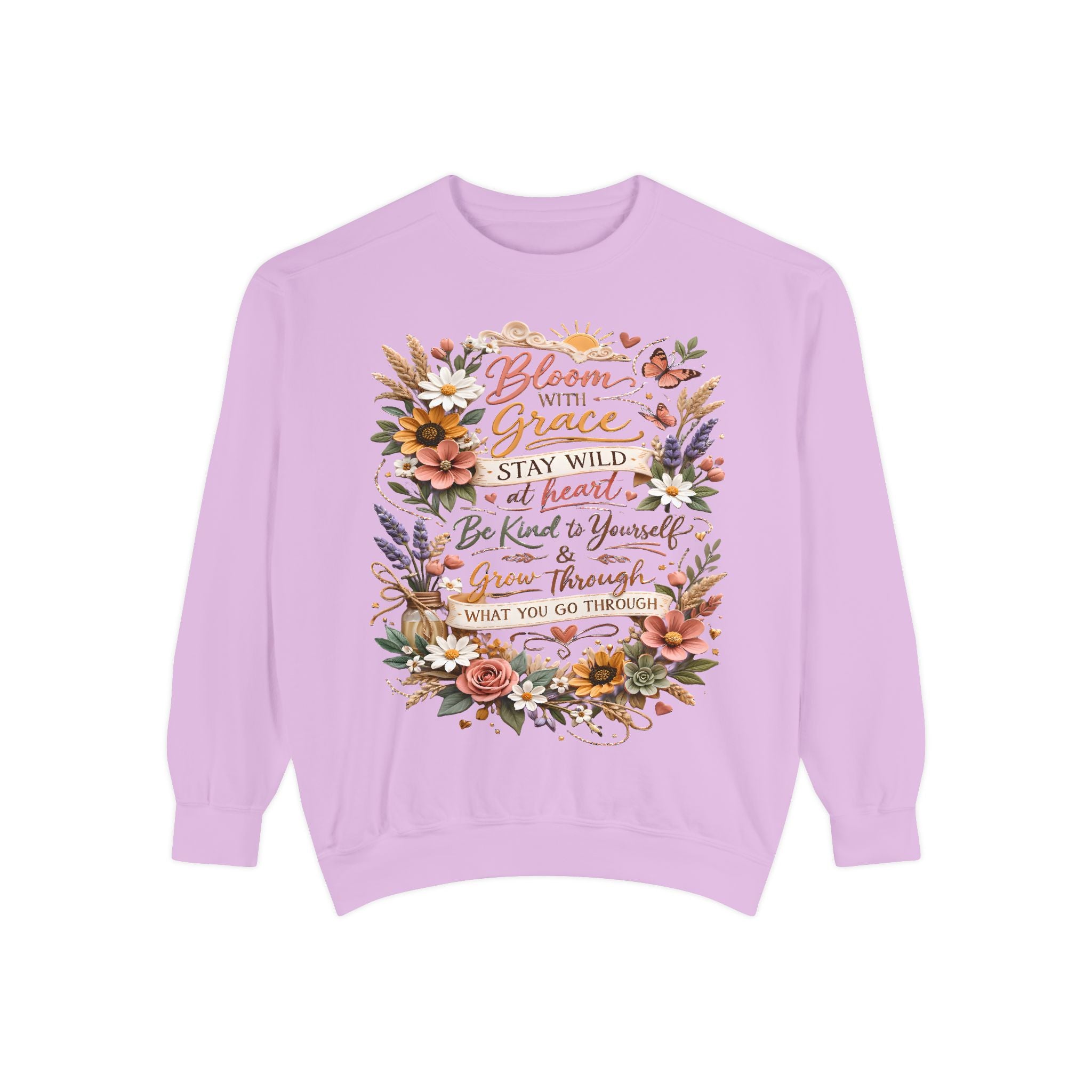Bloom With Grace Floral Sweatshirt — Inspirational Quote Crewneck