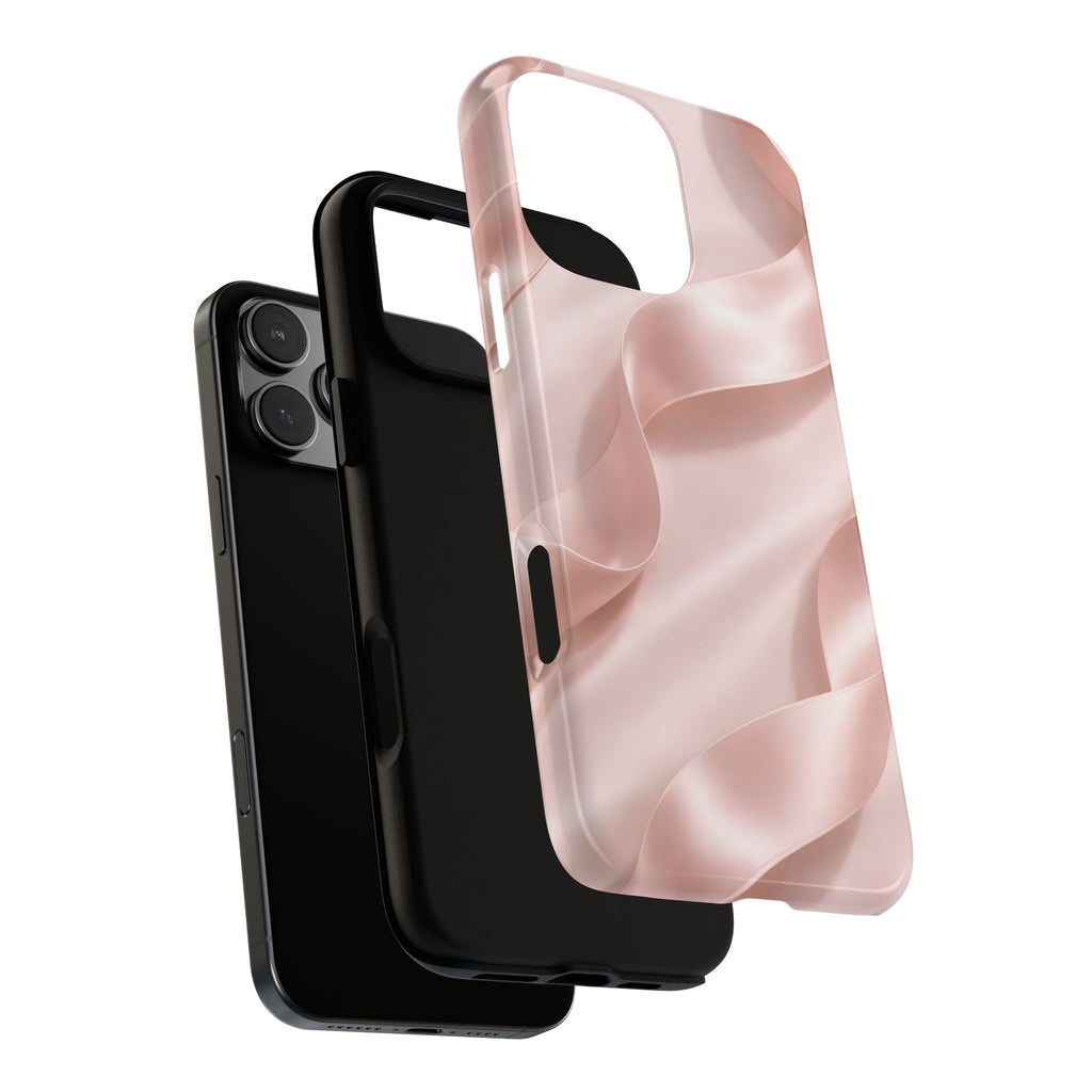 Blush Pink Satin Ribbon Phone Case – Elegant Coquette Aesthetic Luxury iPhone Case, Feminine Designer Bow Phone Cover