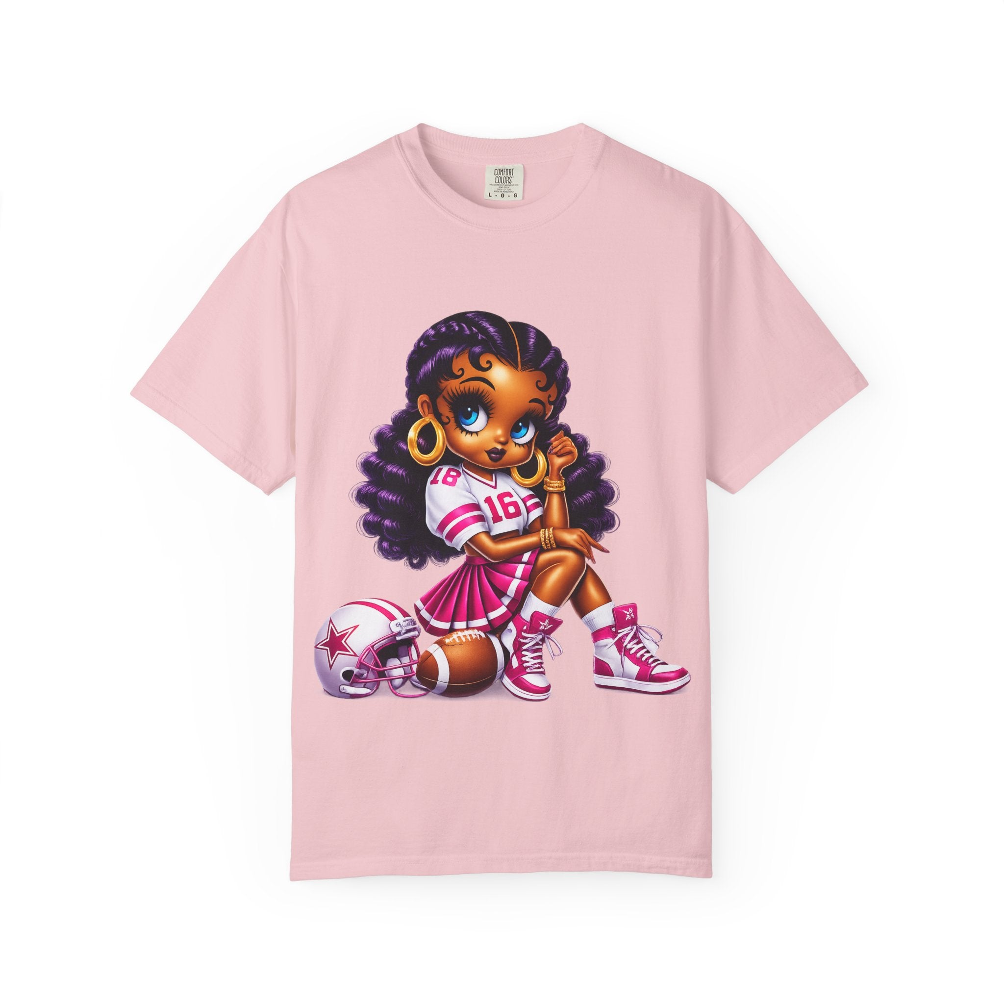 Fuchsia Football Girl Shirt – Cute Black Girl Sports Graphic Tee, Pink Cheerleader Outfit, Trendy Game Day Women’s Shirt, Girly Athlete T-Shirt