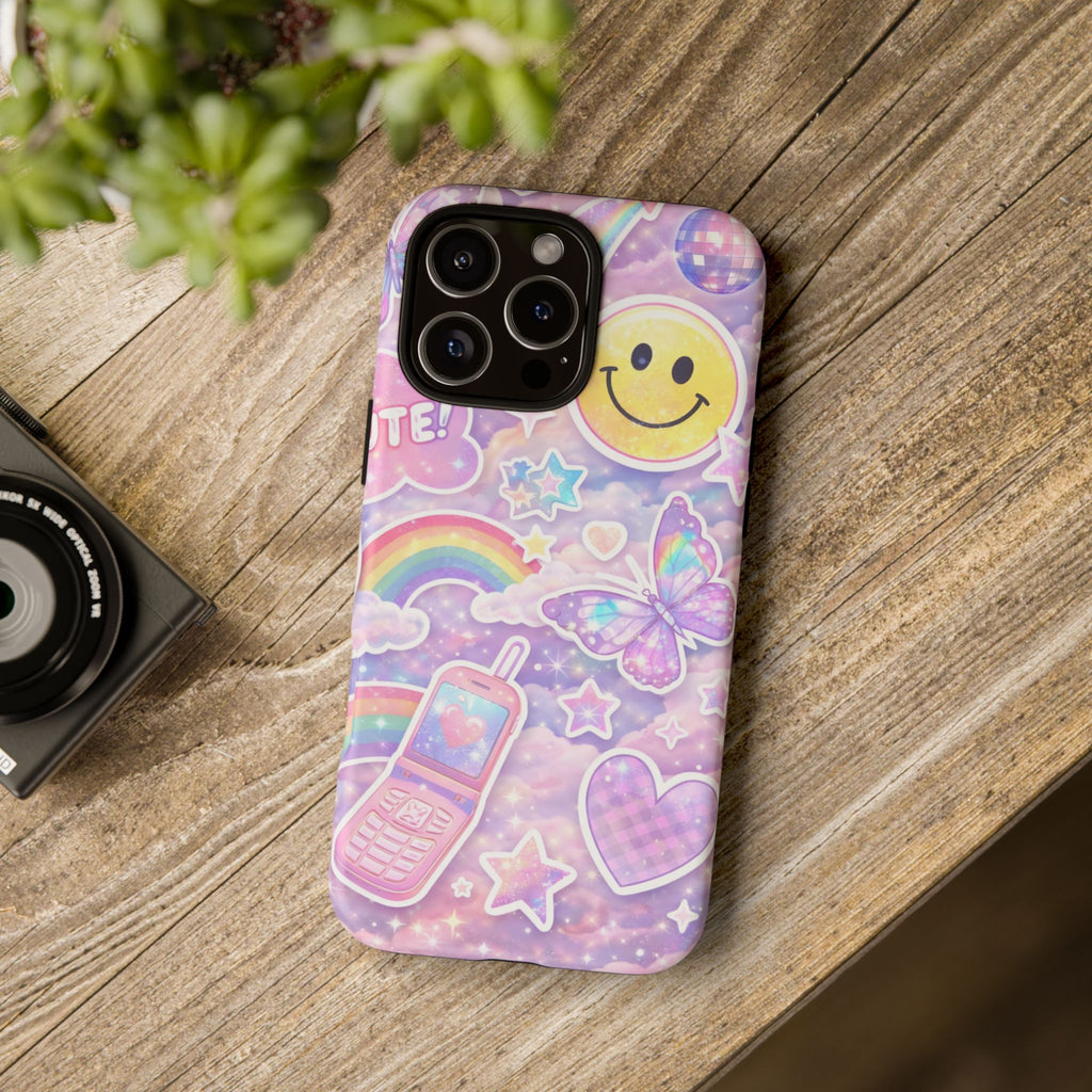 Pastel Y2K Tough Case — Cute Smiley, Rainbow & Butterfly Phone Case