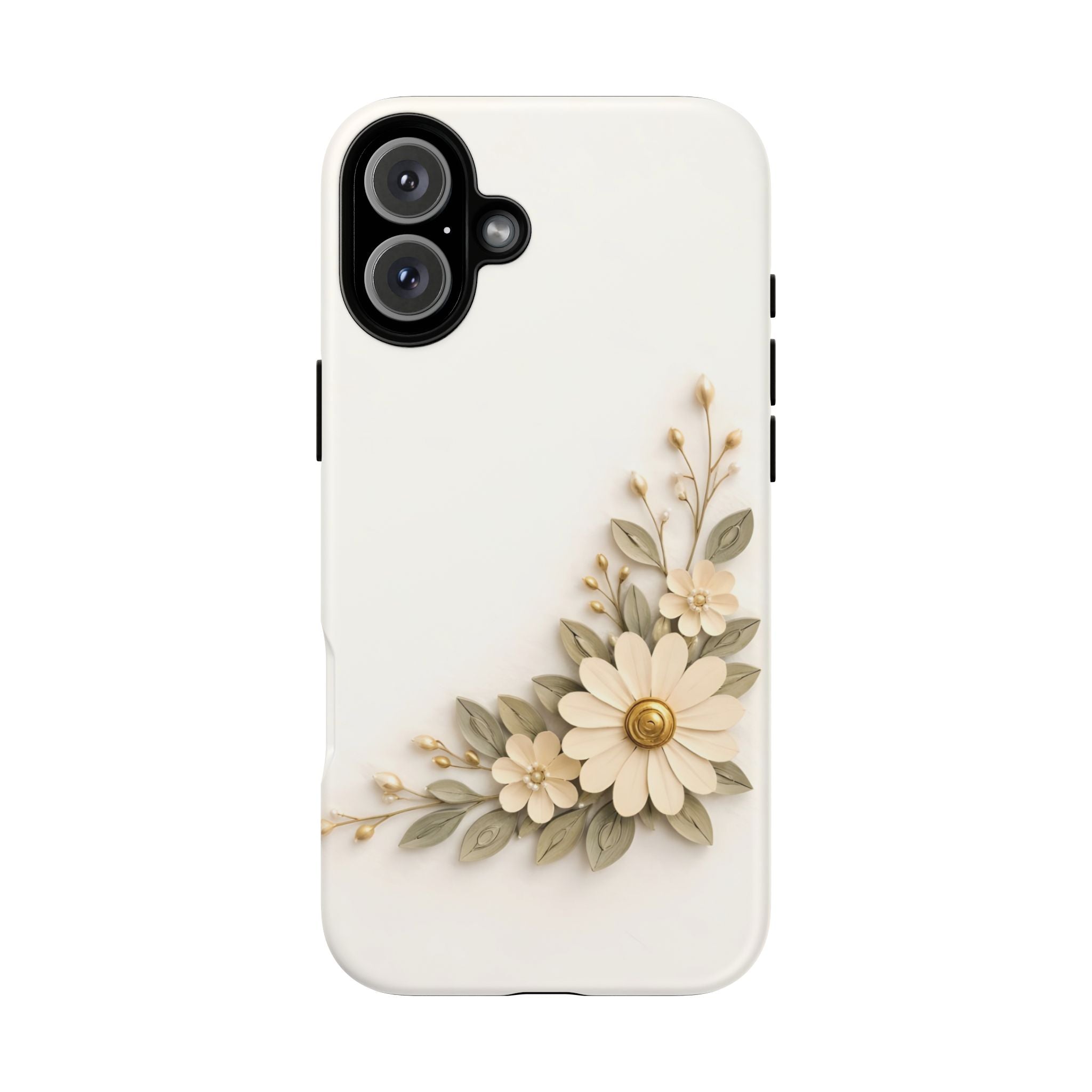 Floral Daisies Tough Case — Protective Phone Case with Cream Vintage Flower Design