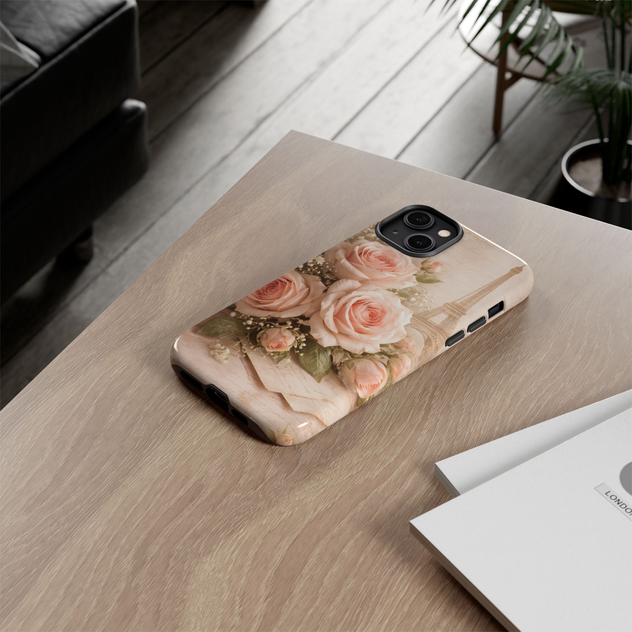 Vintage Parisian Rose Phone Case – Eiffel Tower Floral Aesthetic Luxury iPhone Case, Romantic Antique Paris Phone Cover