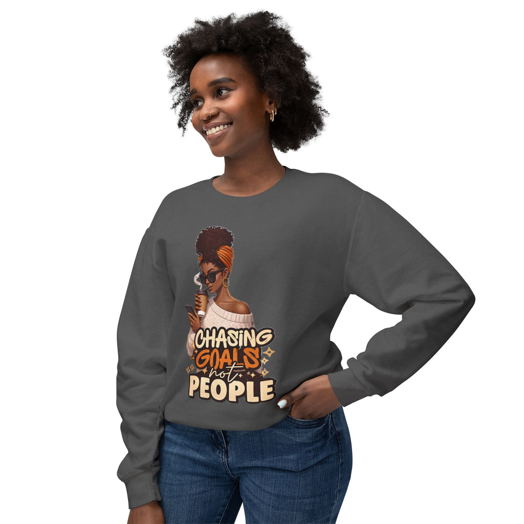 Chasing Goals Not People Hoodie – Motivational Aesthetic Black Woman Graphic Hoodie, Cozy Neutral Streetwear, Empowered Women Sweatshirt