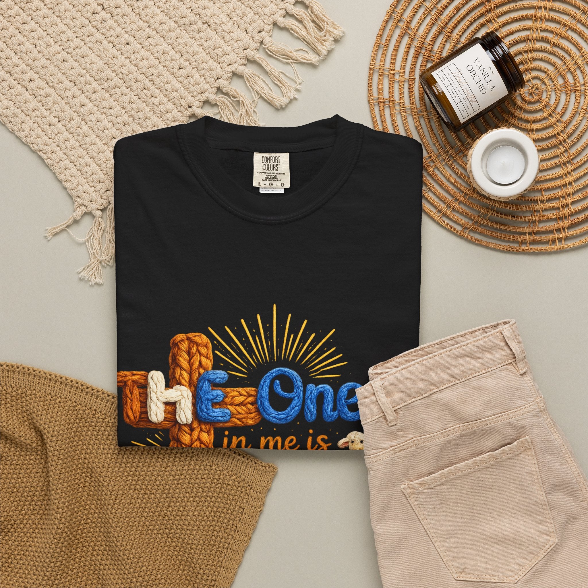The One in Me Is Greater Shirt – Christian Crochet Style Graphic Tee, Faith Based Inspirational Bible Verse Shirt, Cute Religious Gift for Women