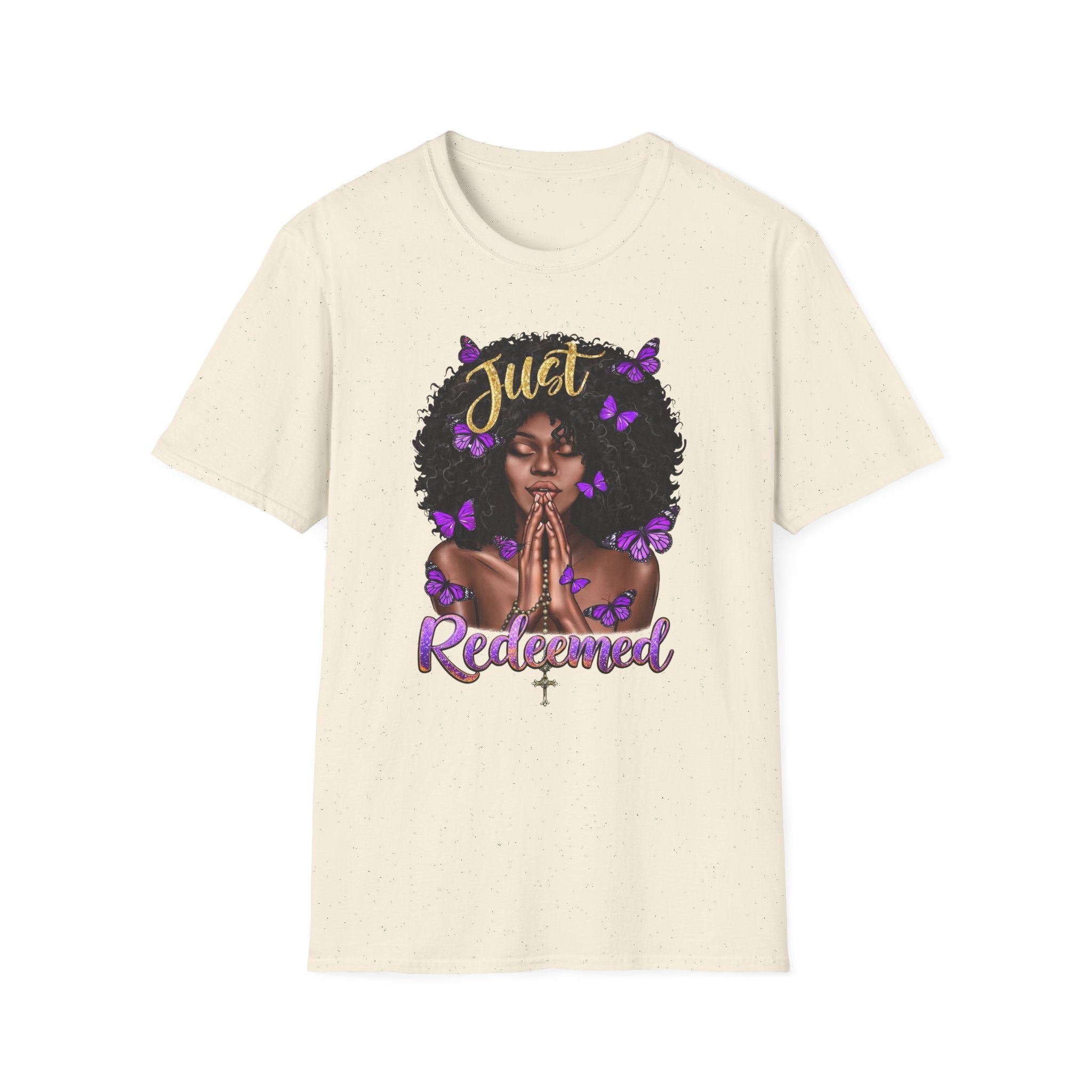 Redeemed Christian Afro Woman T-Shirt – Faith-Based Butterfly Design, Inspirational Black Woman Graphic Tee, Spiritual Gift for Women