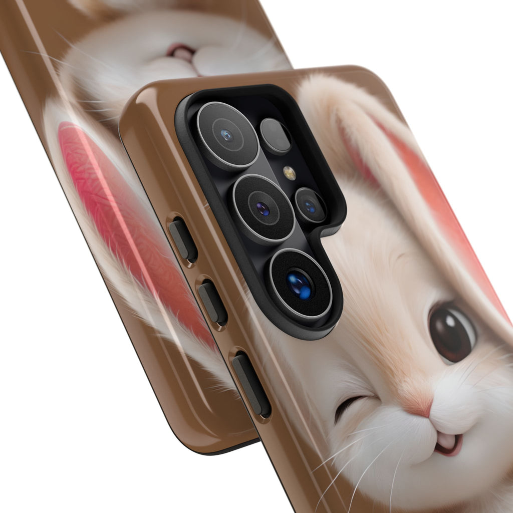 Adorable Kawaii Bunny Phone Case – Cute Winking Rabbit Aesthetic Case – Soft Pastel Bunny Cover – Gift for Bunny Lovers.