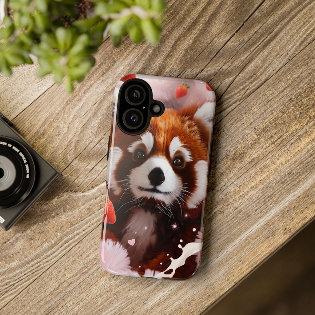 Red Panda with Strawberries Tough Phone Case — Cute Protective Phone Case