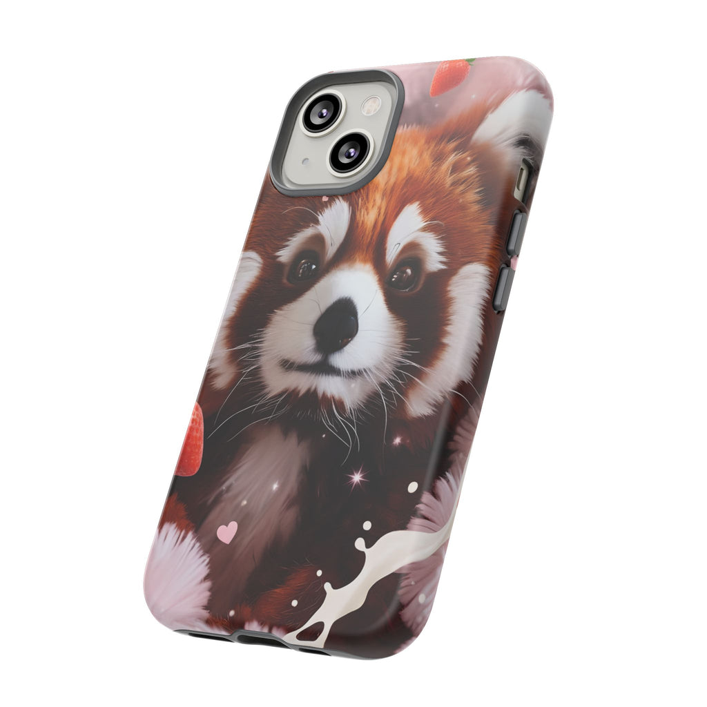 Red Panda with Strawberries Tough Phone Case — Cute Protective Phone Case