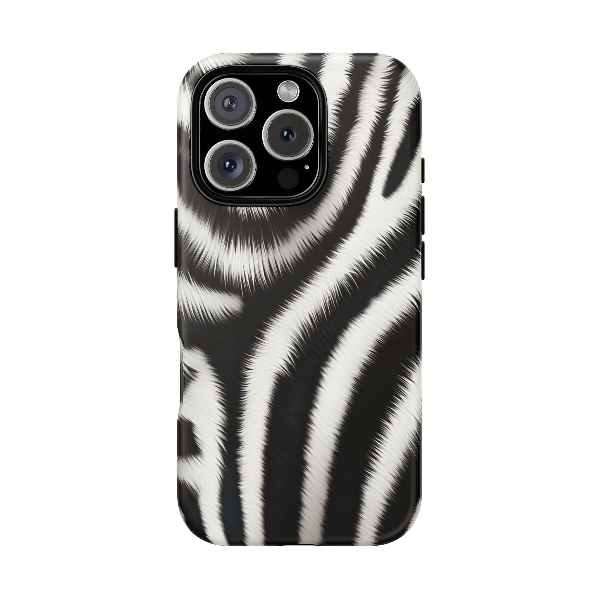 Zebra Print Tough Phone Case — Black & White Animal Pattern Protective Cover
