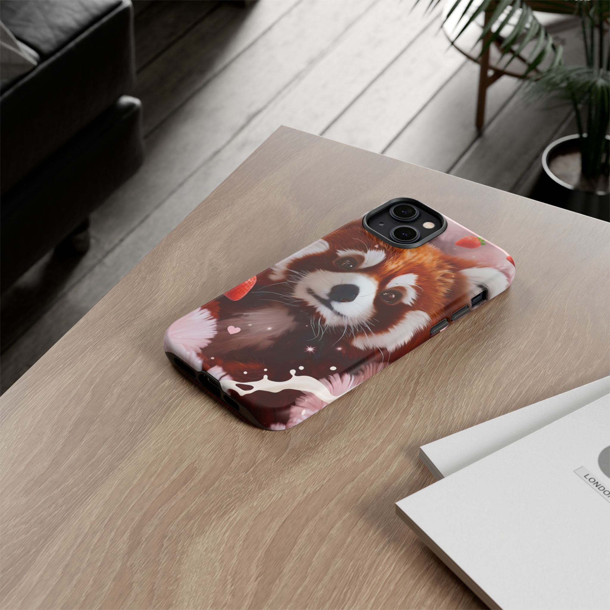 Red Panda with Strawberries Tough Phone Case — Cute Protective Phone Case