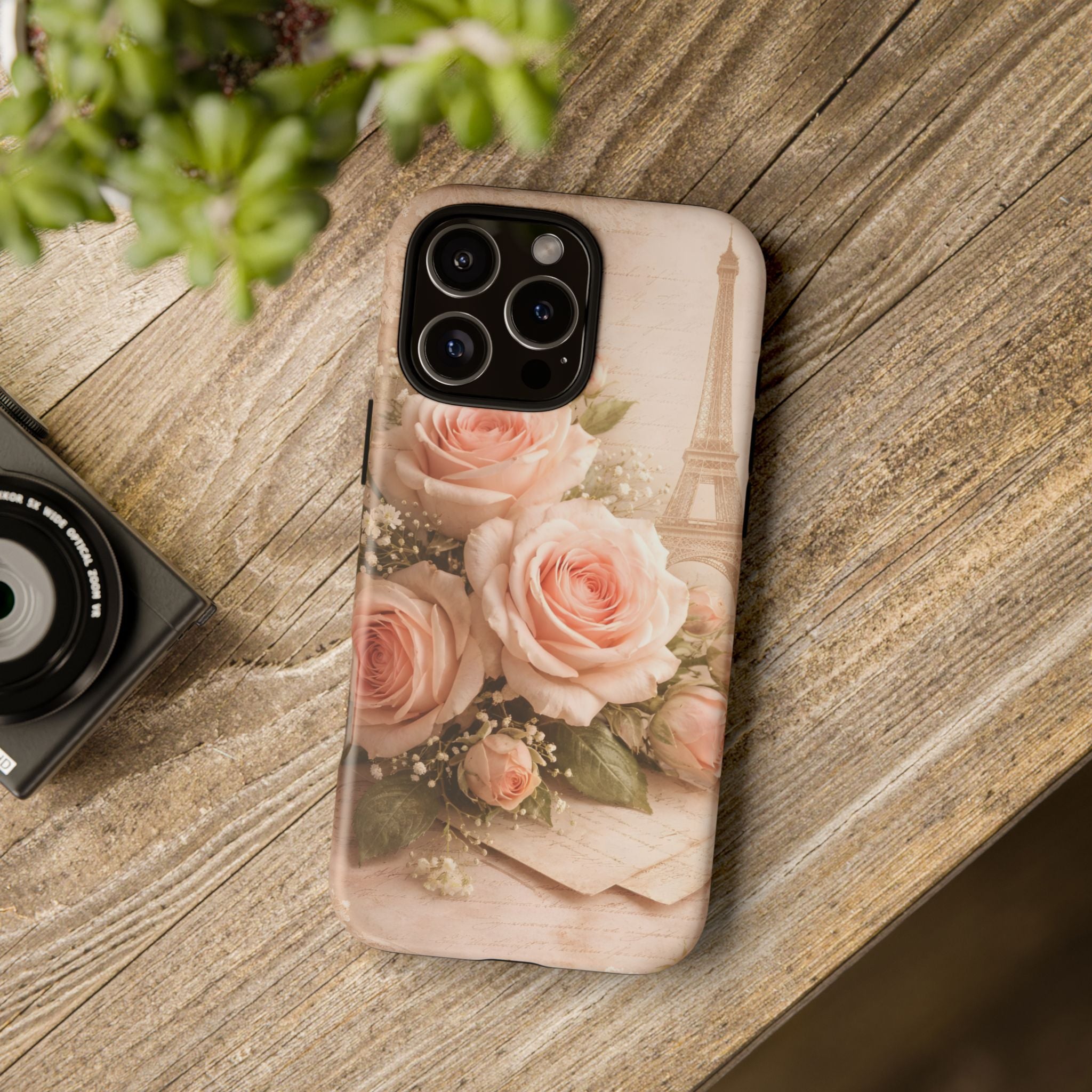 Vintage Parisian Rose Phone Case – Eiffel Tower Floral Aesthetic Luxury iPhone Case, Romantic Antique Paris Phone Cover