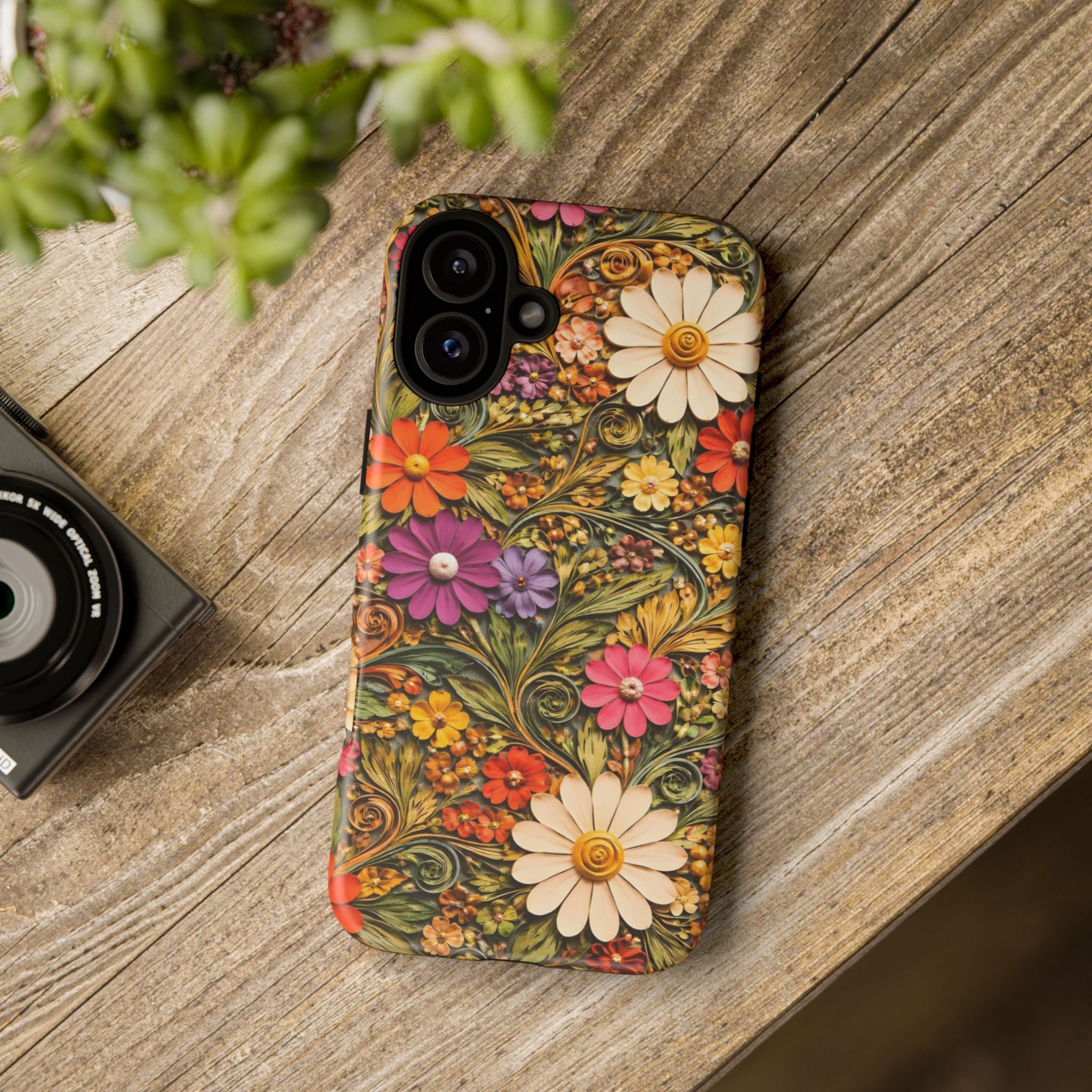 Floral Embossed Phone Case — Vintage Daisy Garden Protective Cover