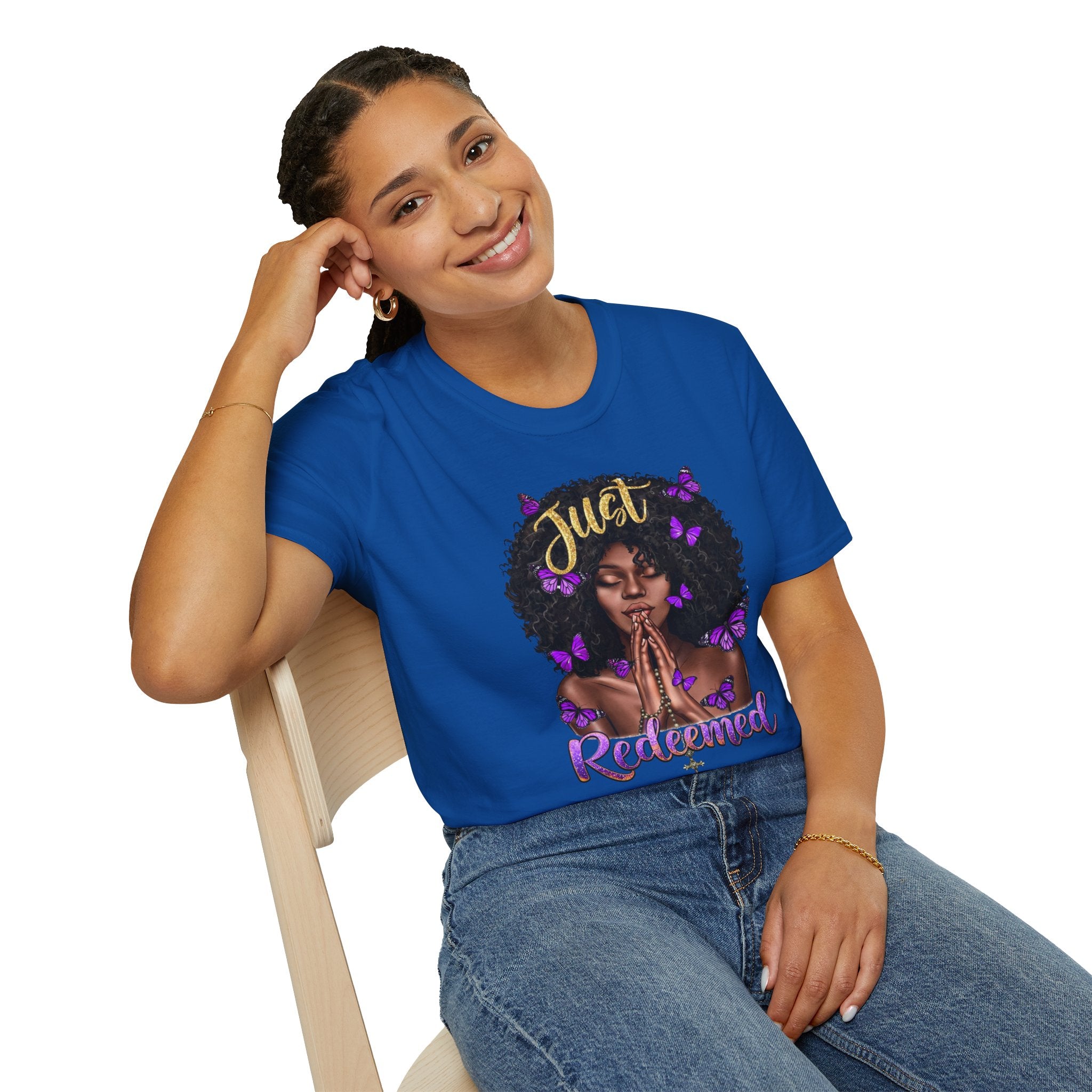 Redeemed Christian Afro Woman T-Shirt – Faith-Based Butterfly Design, Inspirational Black Woman Graphic Tee, Spiritual Gift for Women